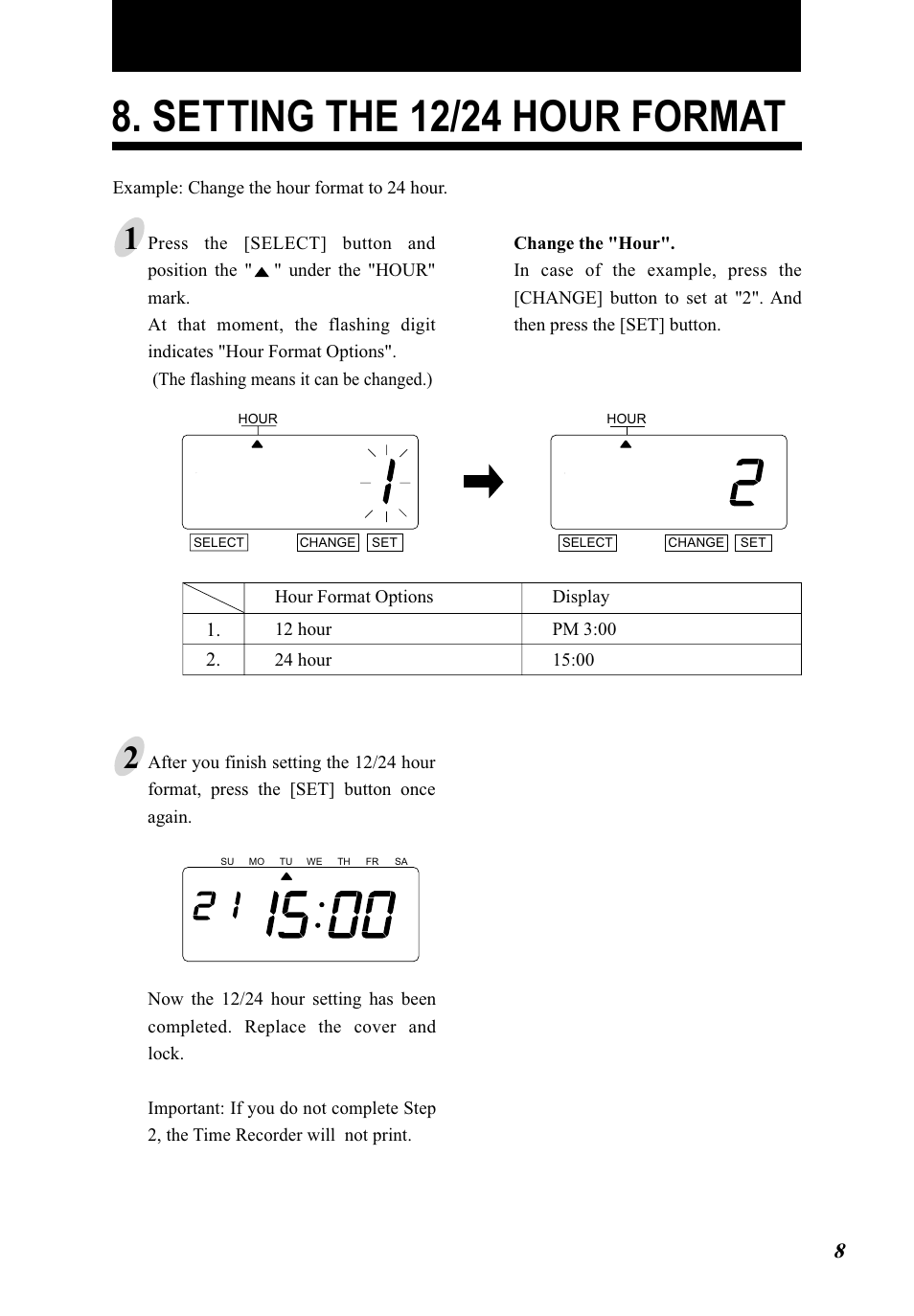 Setting the 12/24 hour format | Lathem 5000E Plus User Manual | Page 13 / 62