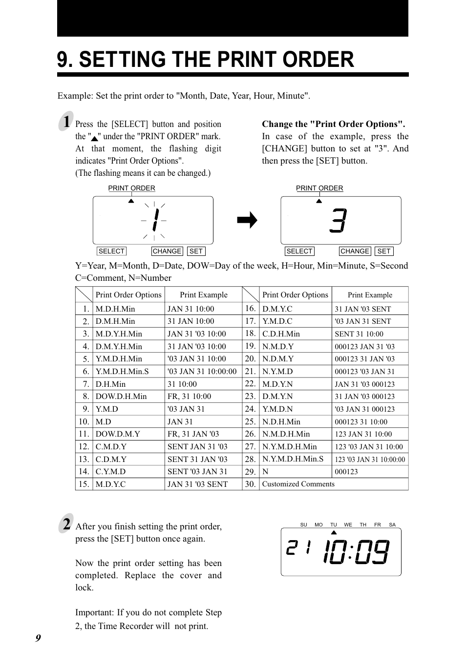 Setting the print order | Lathem 5000E Plus User Manual | Page 14 / 62