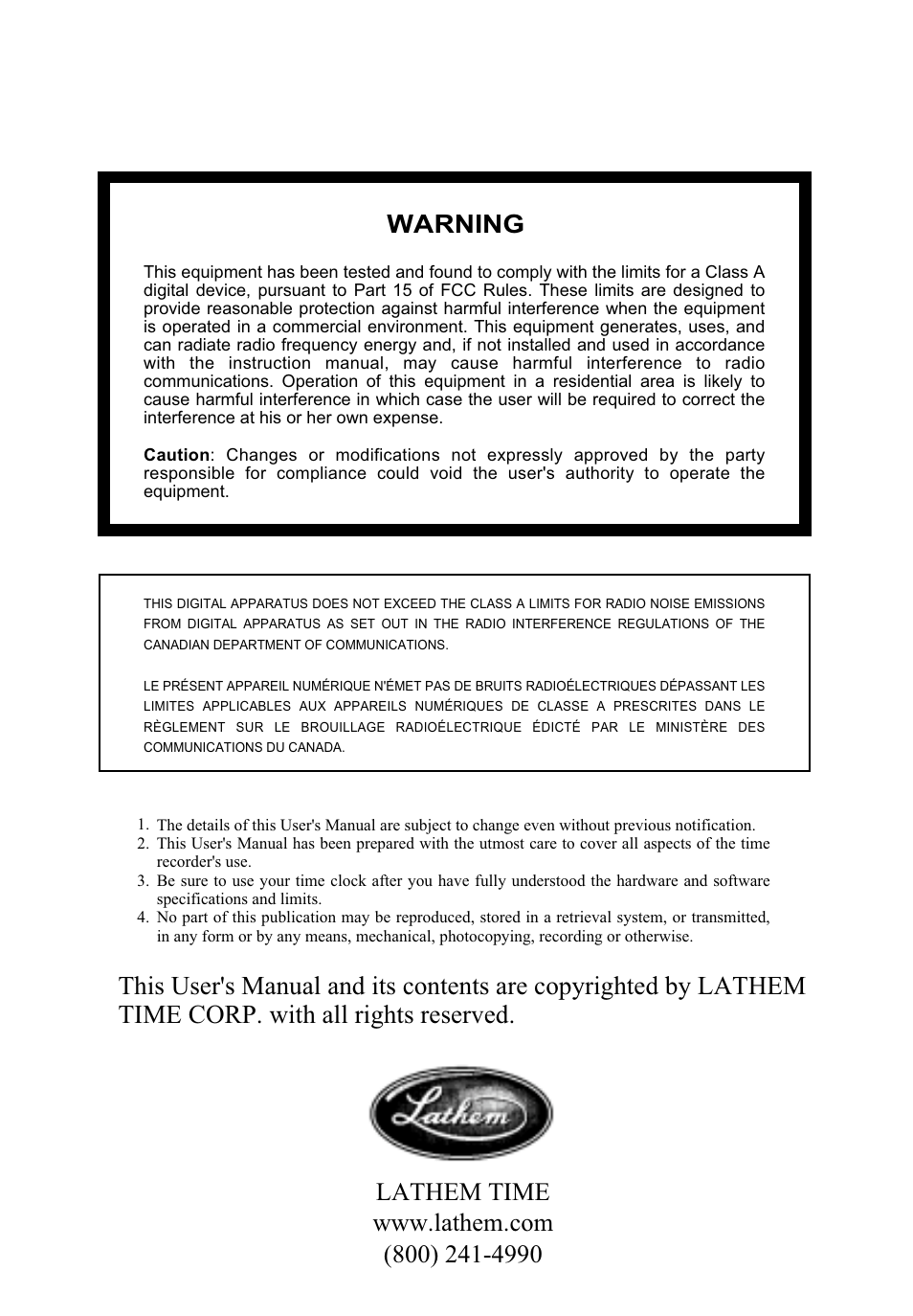 Lathem 5000E Plus User Manual | Page 2 / 62
