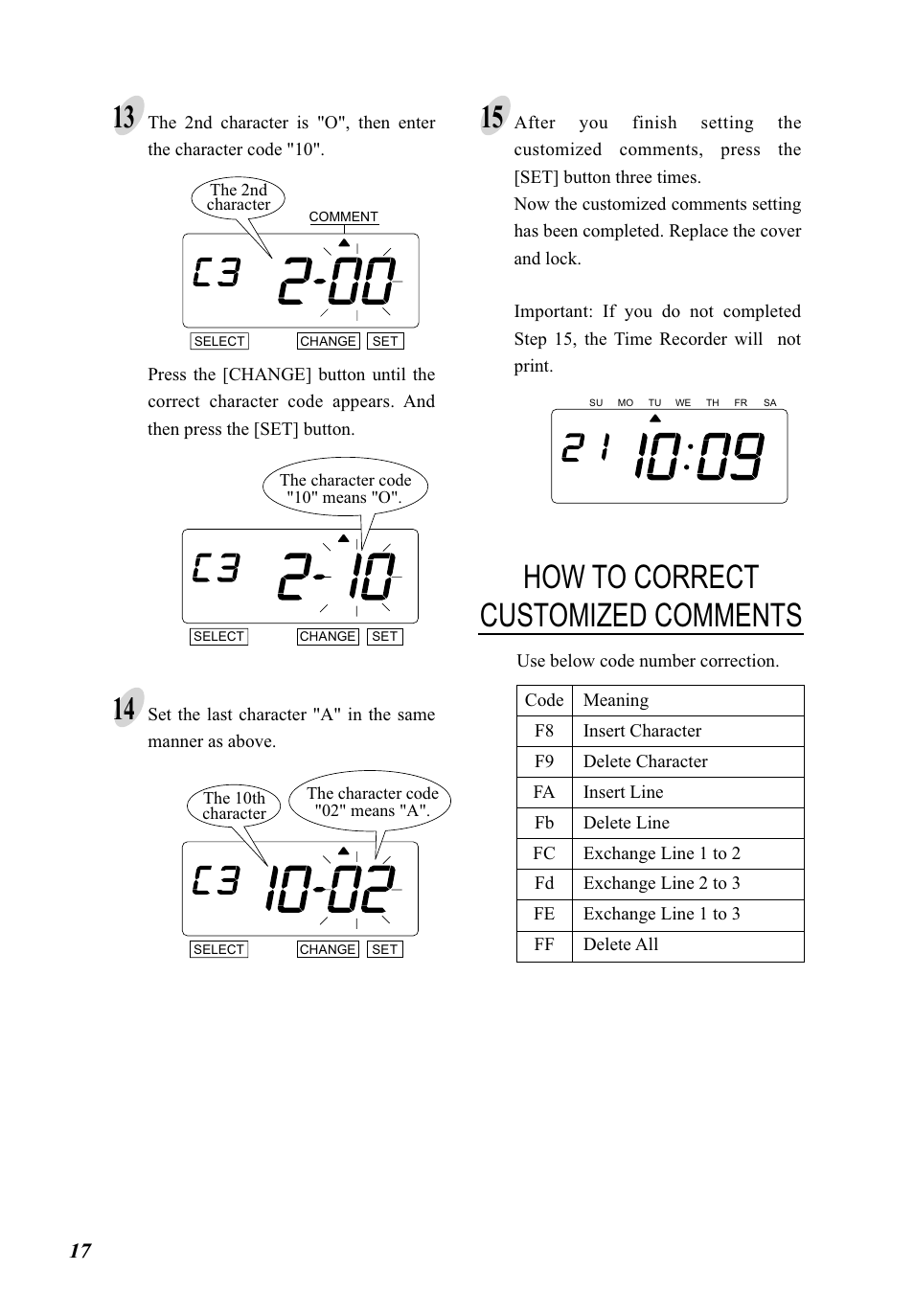 How to correct customized comments | Lathem 5000E Plus User Manual | Page 22 / 62