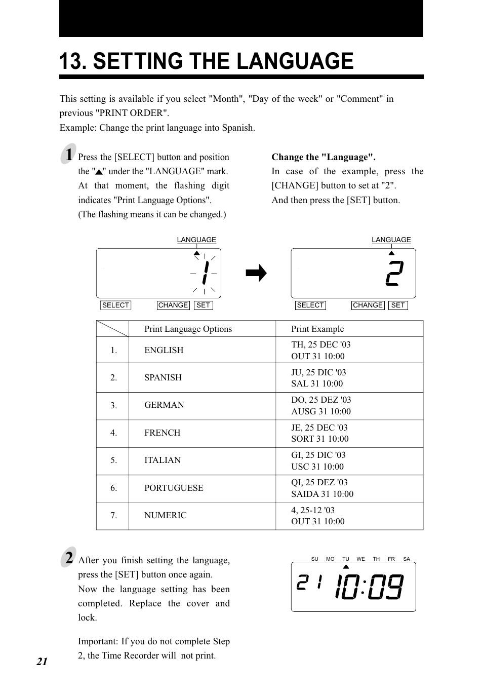 Setting the language | Lathem 5000E Plus User Manual | Page 26 / 62