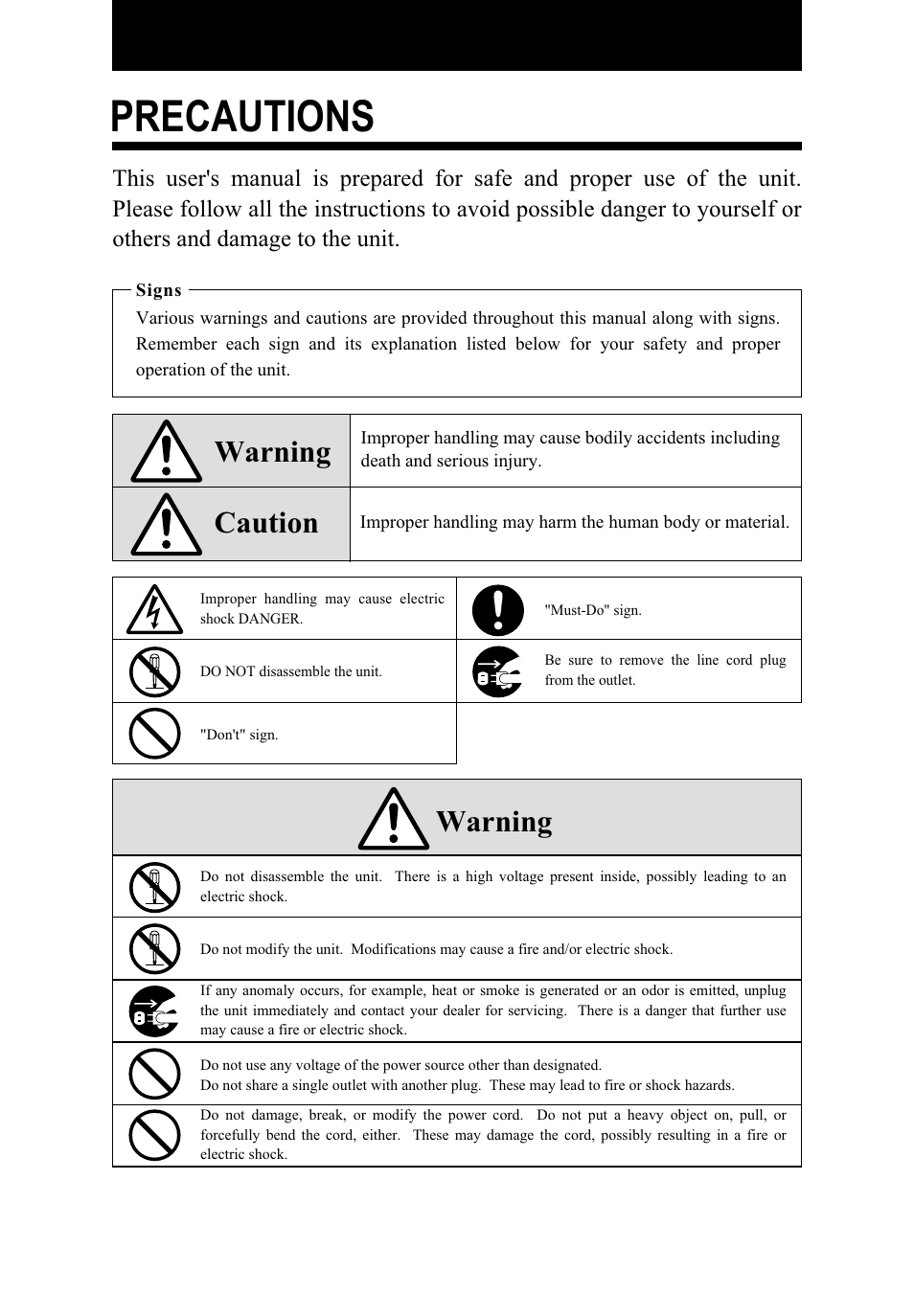 Precautions, Caution warning, Warning | Lathem 5000E Plus User Manual | Page 3 / 62