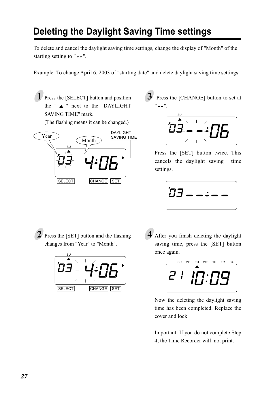 Deleting the daylight saving time settings | Lathem 5000E Plus User Manual | Page 32 / 62