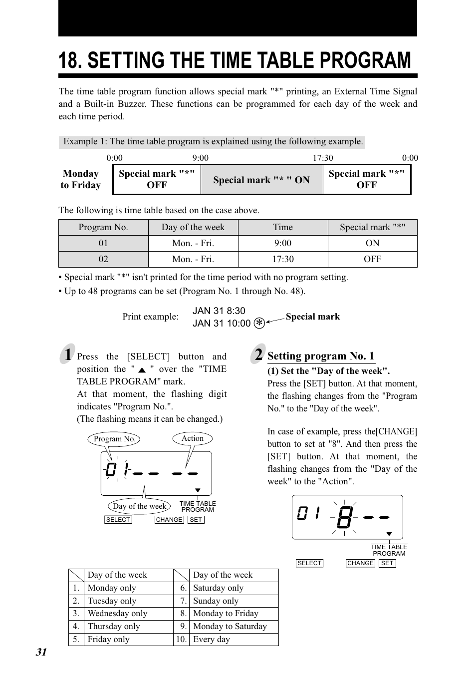 Setting the time table program | Lathem 5000E Plus User Manual | Page 36 / 62