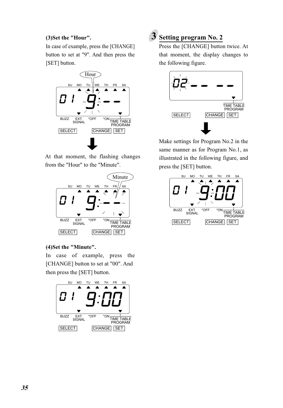 Setting program no. 2, Hour, Minute | Lathem 5000E Plus User Manual | Page 40 / 62