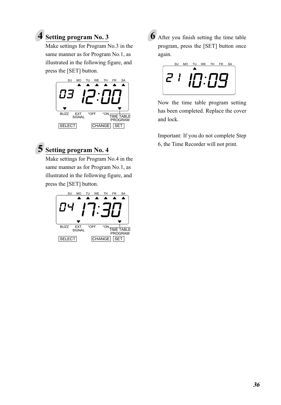 Setting program no. 4 | Lathem 5000E Plus User Manual | Page 41 / 62