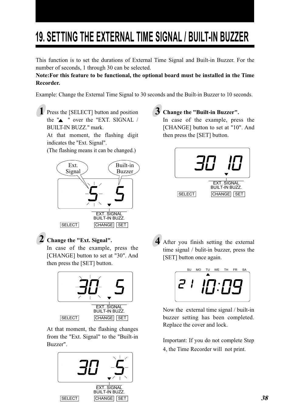 Setting the external time signal / built-in buzzer | Lathem 5000E Plus User Manual | Page 43 / 62