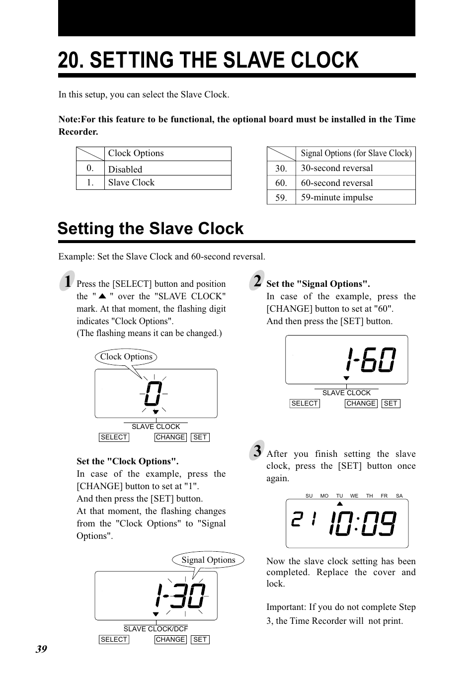 Setting the slave clock | Lathem 5000E Plus User Manual | Page 44 / 62