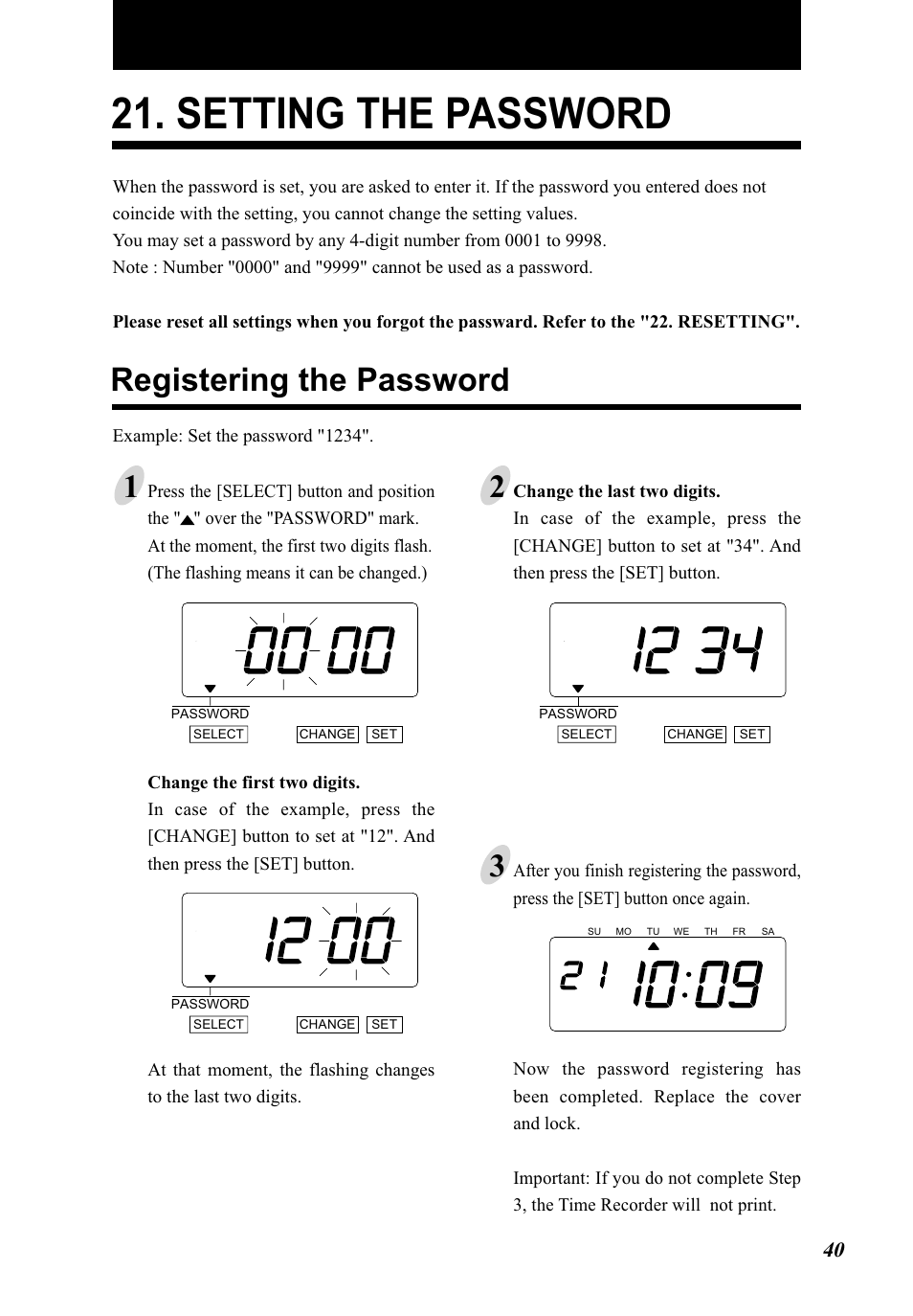 Setting the password, Registering the password | Lathem 5000E Plus User Manual | Page 45 / 62