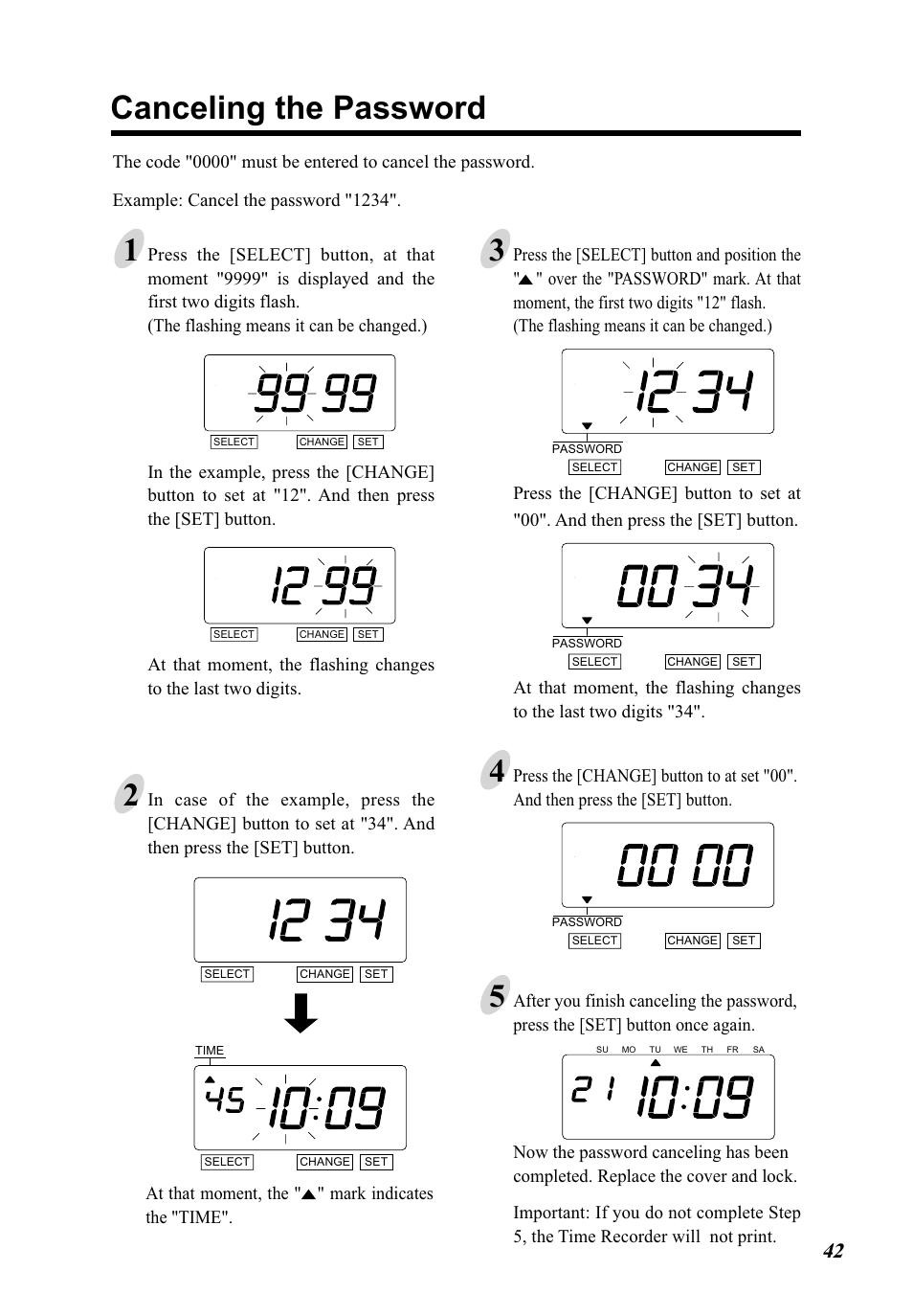 Canceling the password | Lathem 5000E Plus User Manual | Page 47 / 62