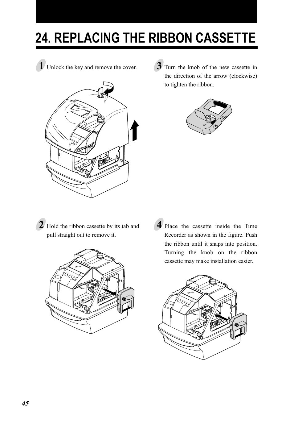 Replacing the ribbon cassette | Lathem 5000E Plus User Manual | Page 50 / 62