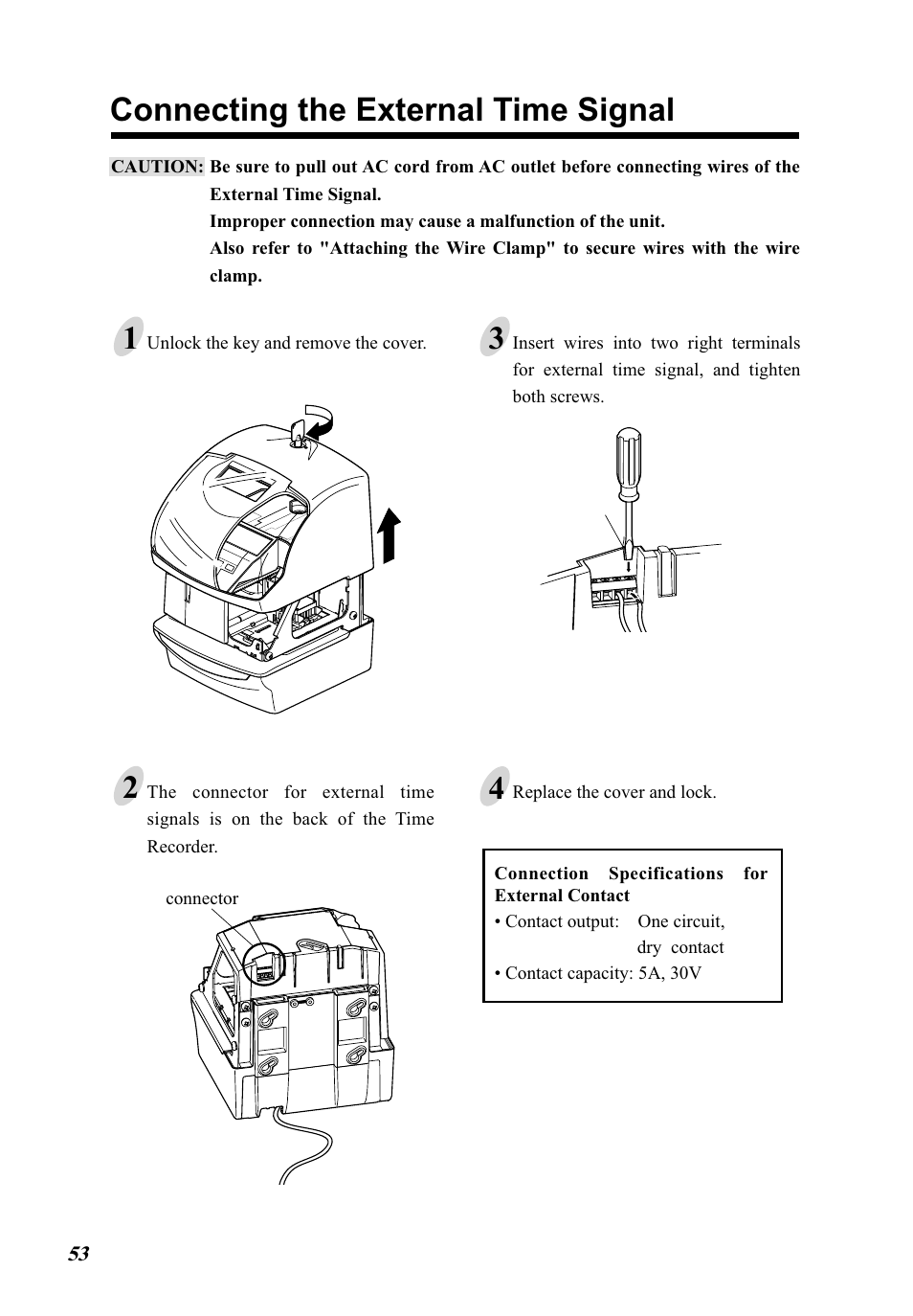 Connecting the external time signal | Lathem 5000E Plus User Manual | Page 58 / 62