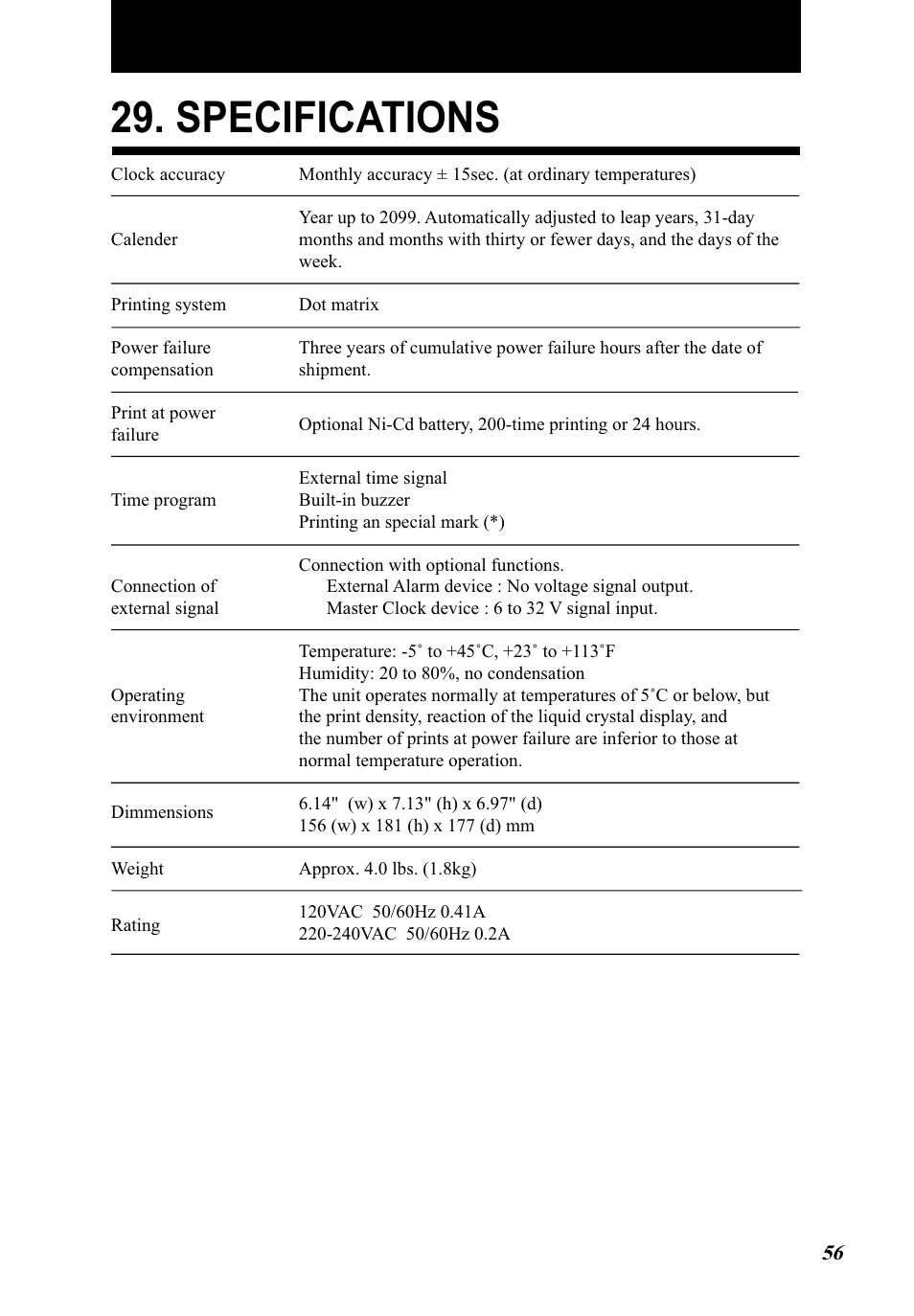 Specifications | Lathem 5000E Plus User Manual | Page 61 / 62