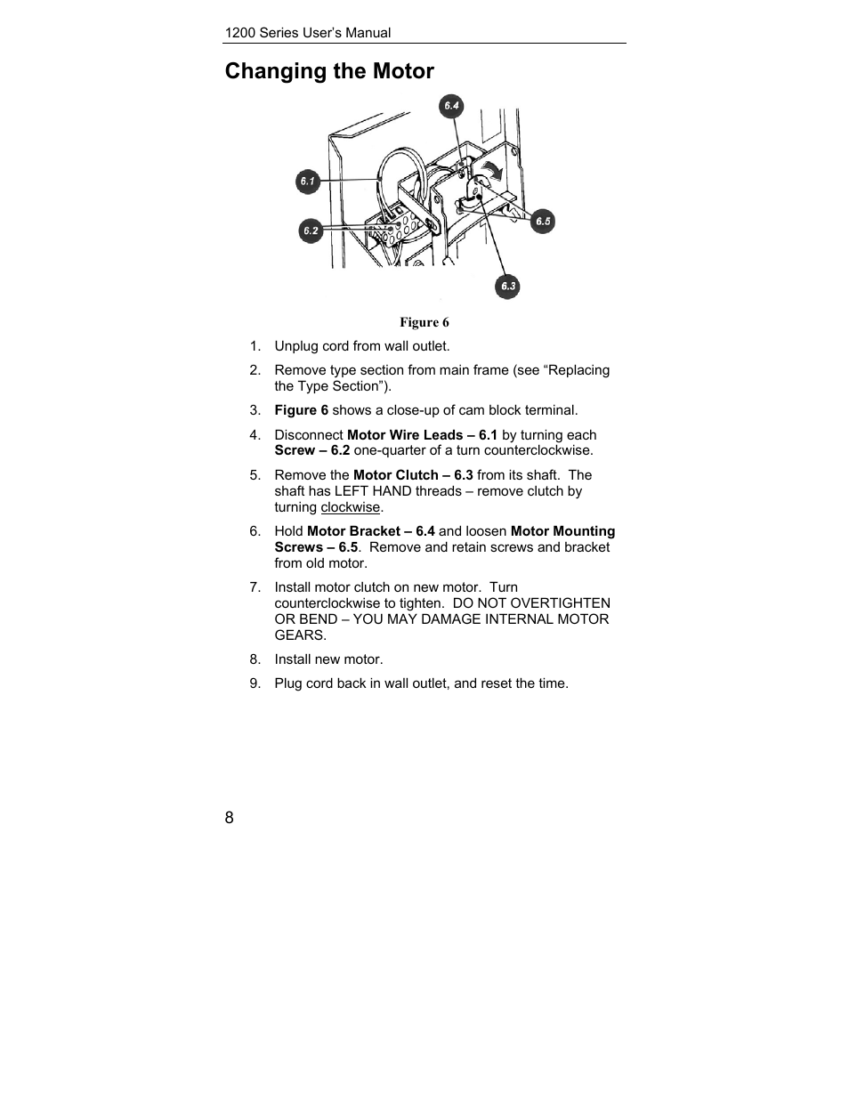 Changing the motor | Lathem 1200 Series User Manual | Page 10 / 12