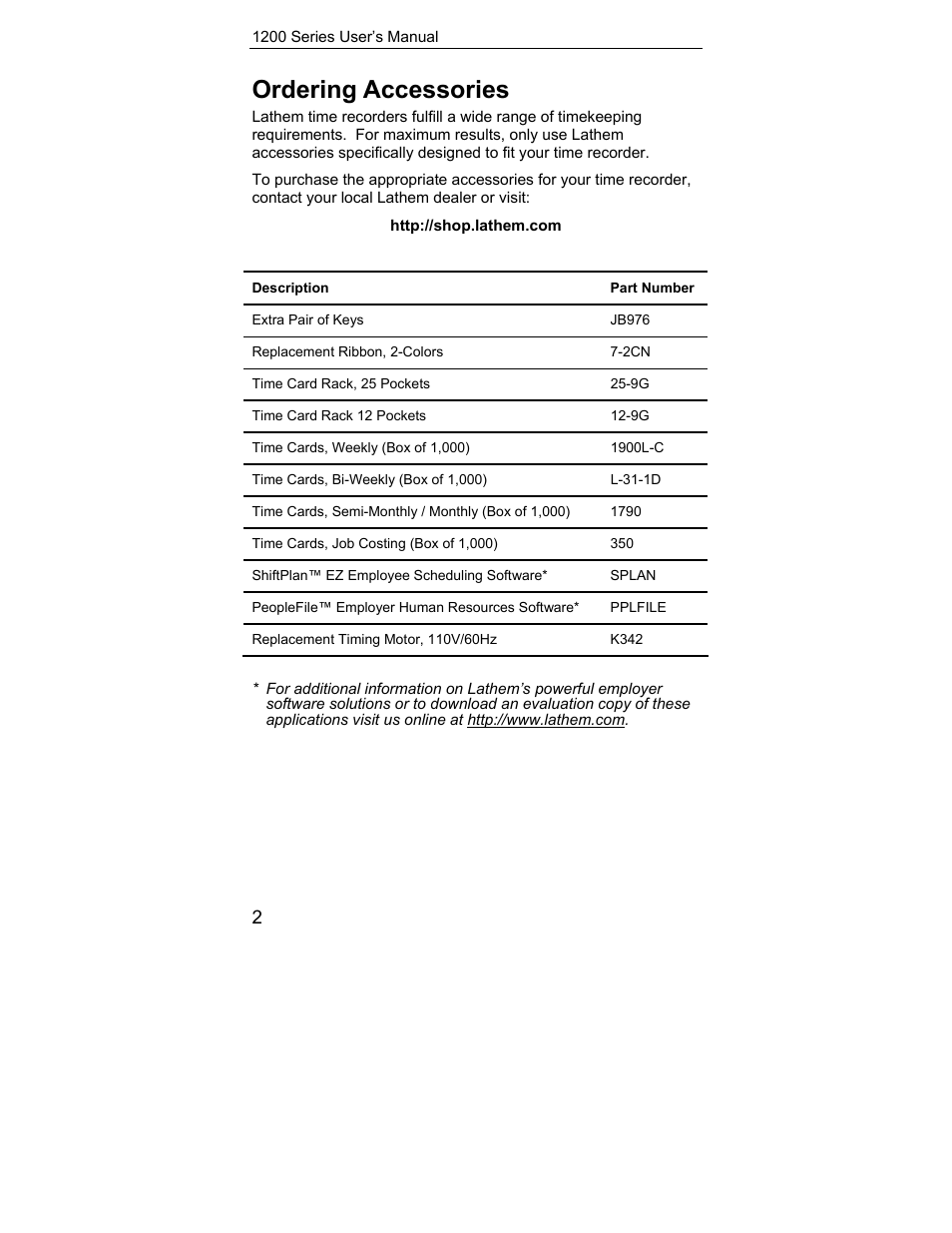 Ordering accessories | Lathem 1200 Series User Manual | Page 4 / 12