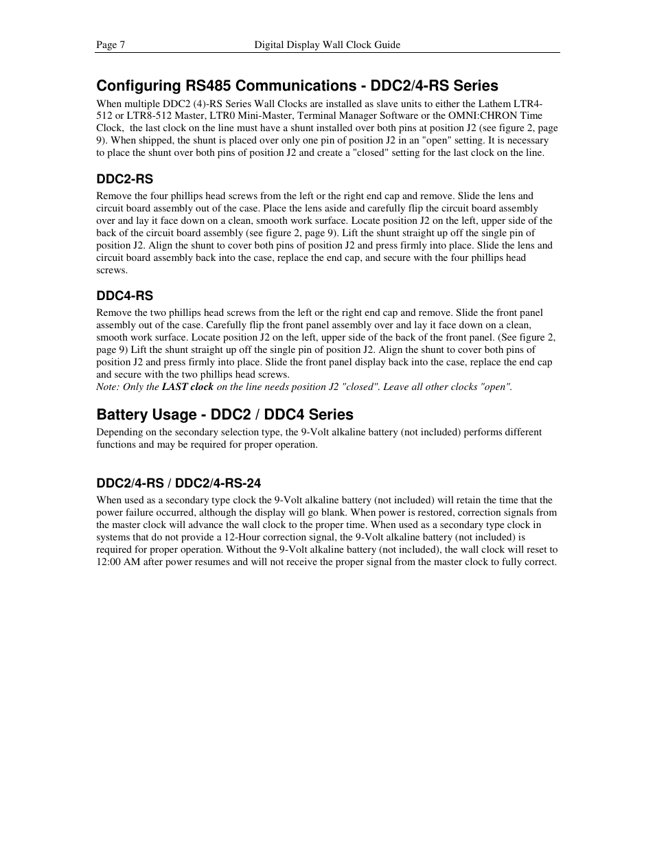 Battery usage - ddc2 / ddc4 series | Lathem DDC2 User Manual | Page 13 / 63
