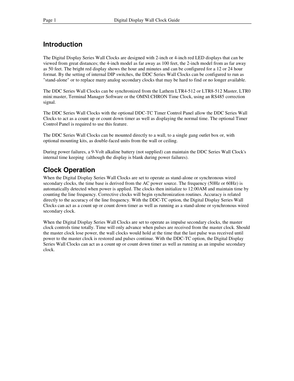 Introduction, Clock operation | Lathem DDC2 User Manual | Page 7 / 63