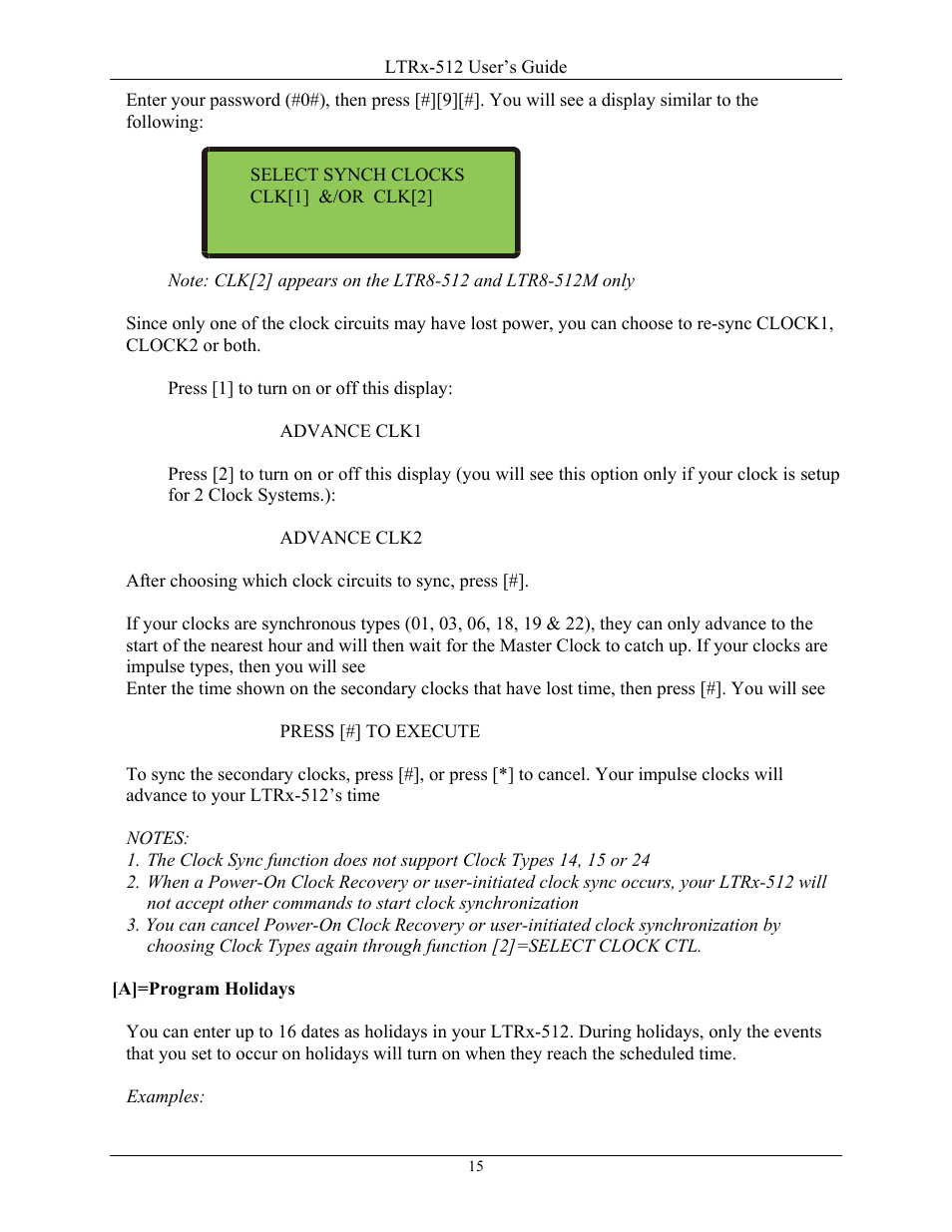 A]=program holidays | Lathem LTR8-512 User Manual | Page 15 / 23