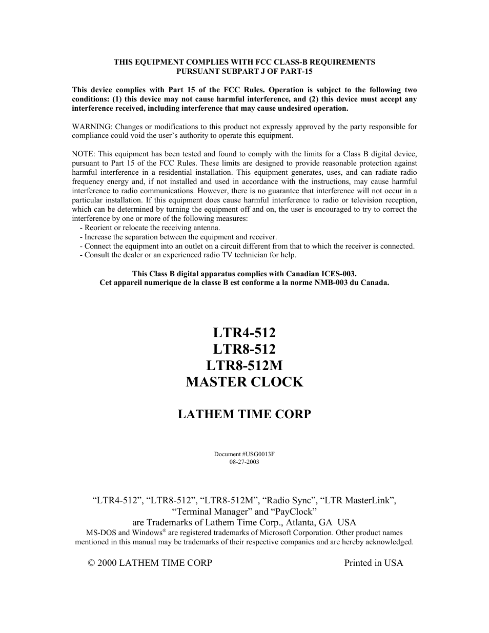 Lathem time corp | Lathem LTR8-512 User Manual | Page 2 / 23