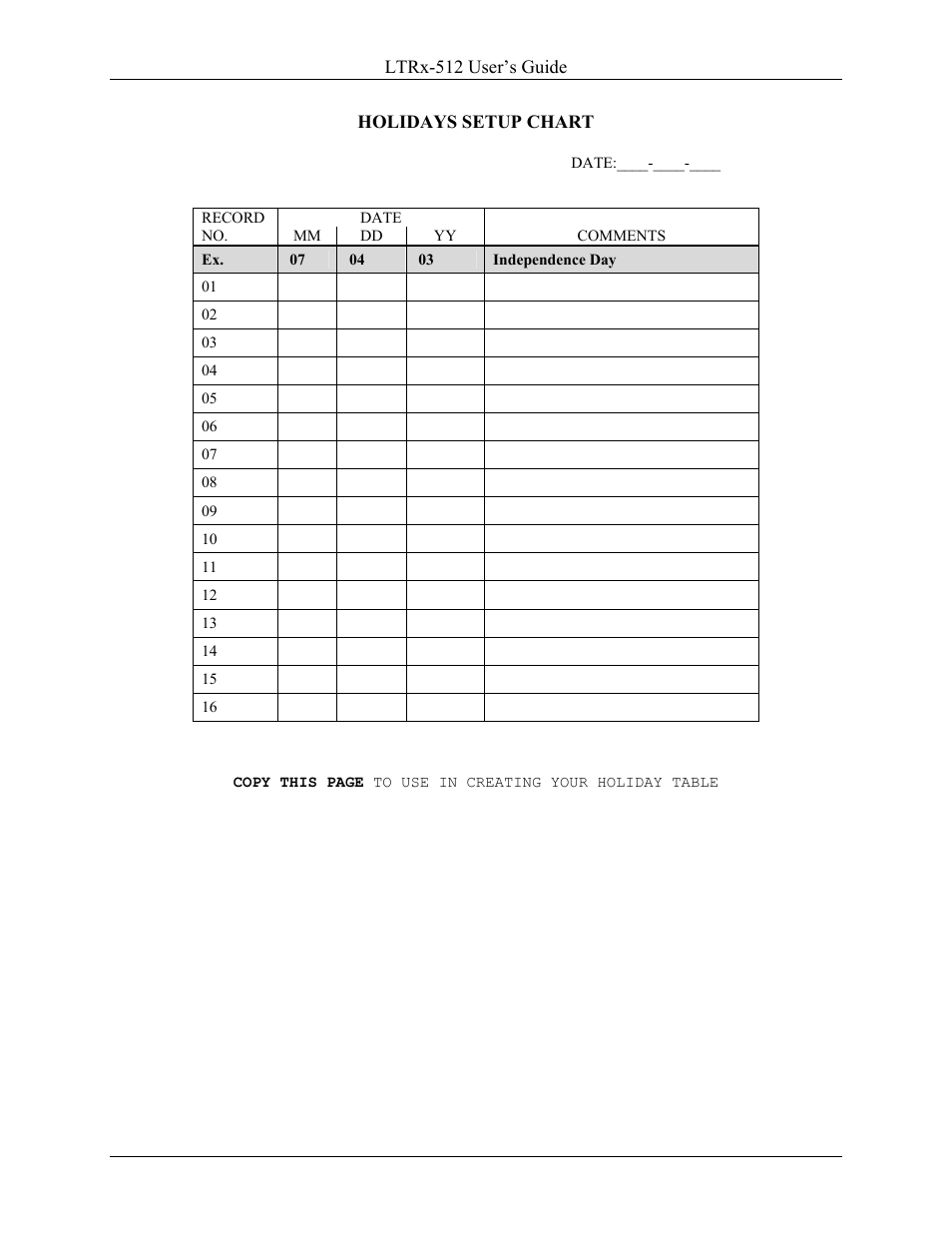 Independence day | Lathem LTR8-512 User Manual | Page 23 / 23