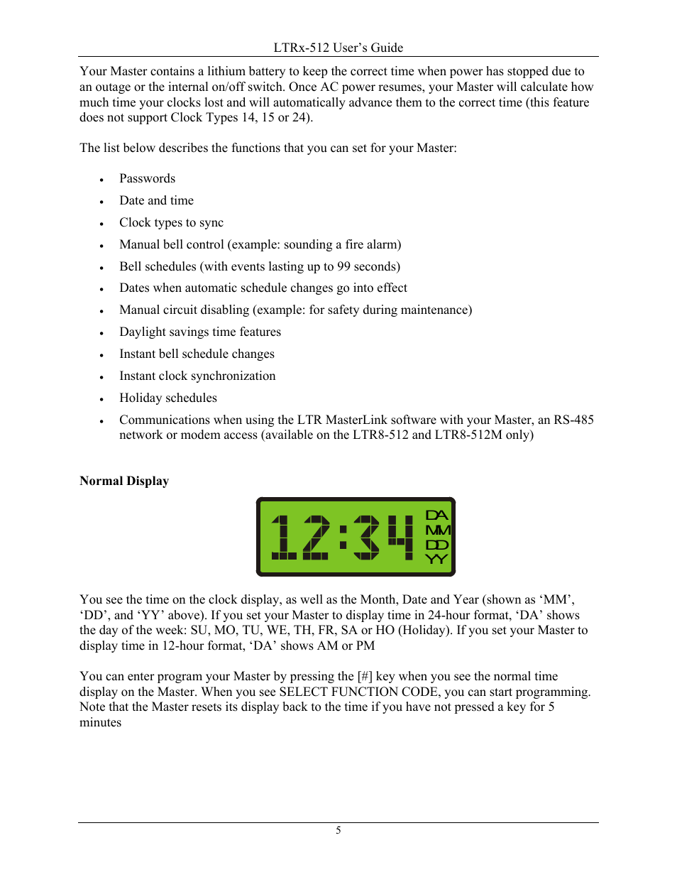 Normal display | Lathem LTR8-512 User Manual | Page 5 / 23