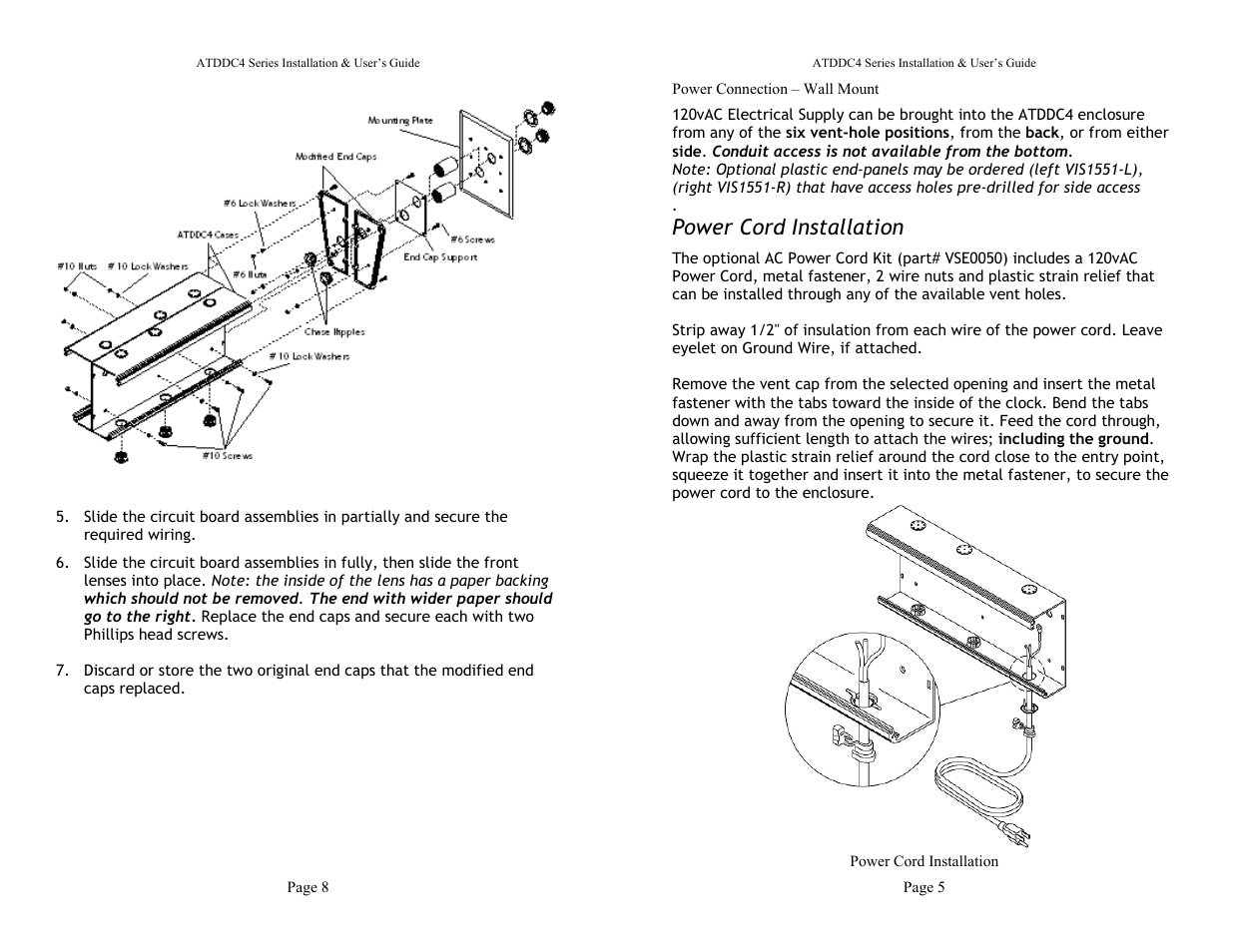 Power cord installation | Lathem ATDDC4 User Manual | Page 7 / 8