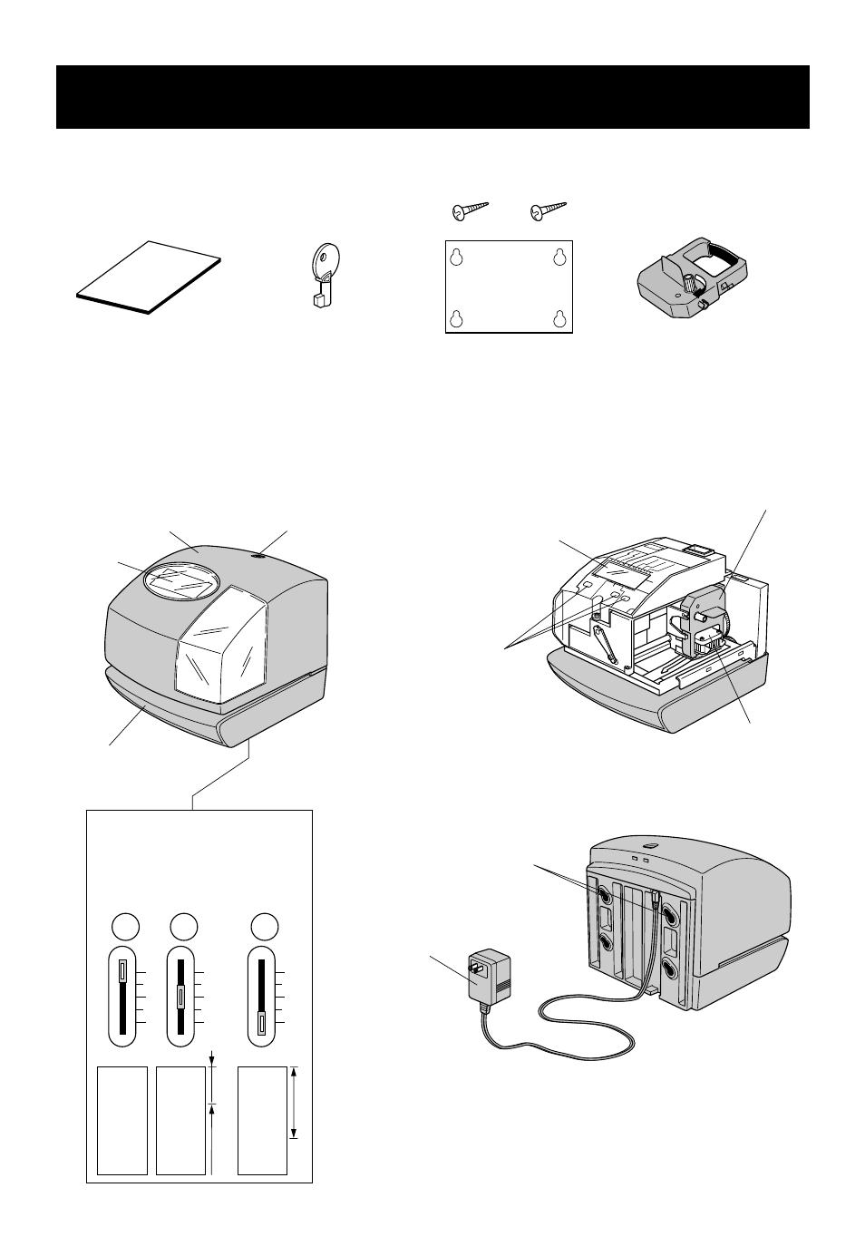 Before using the time clock, Accessories configuration, Back view> <cover off> <front view | Print position on time card 2 | Lathem 1000E User Manual | Page 4 / 31