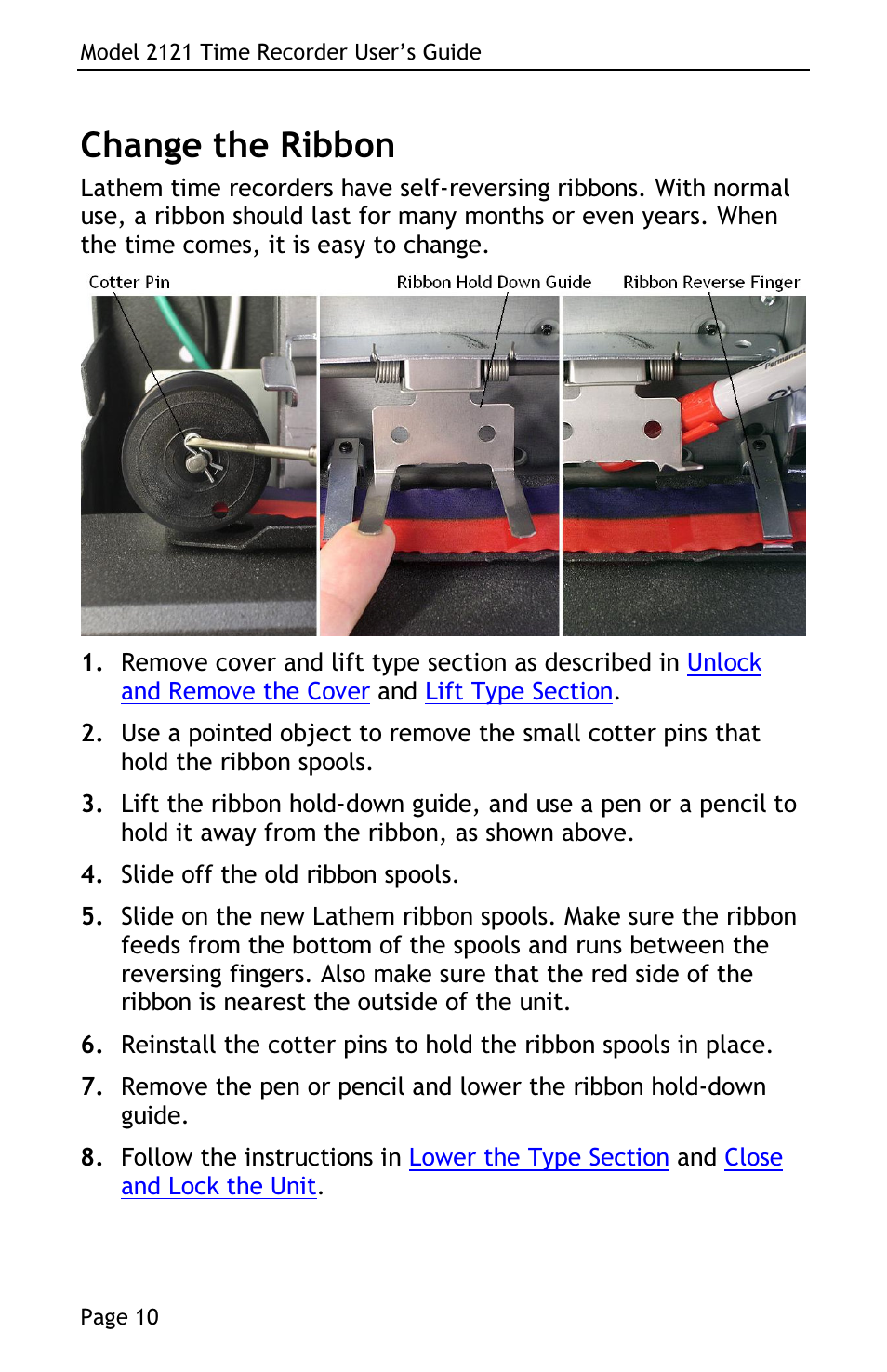 Change the ribbon | Lathem 2121 User Manual | Page 12 / 16