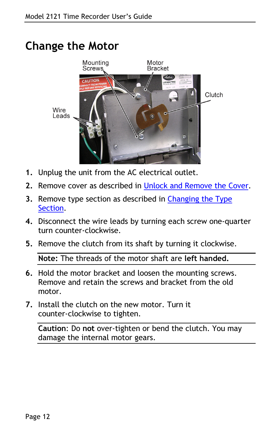 Change the motor | Lathem 2121 User Manual | Page 14 / 16