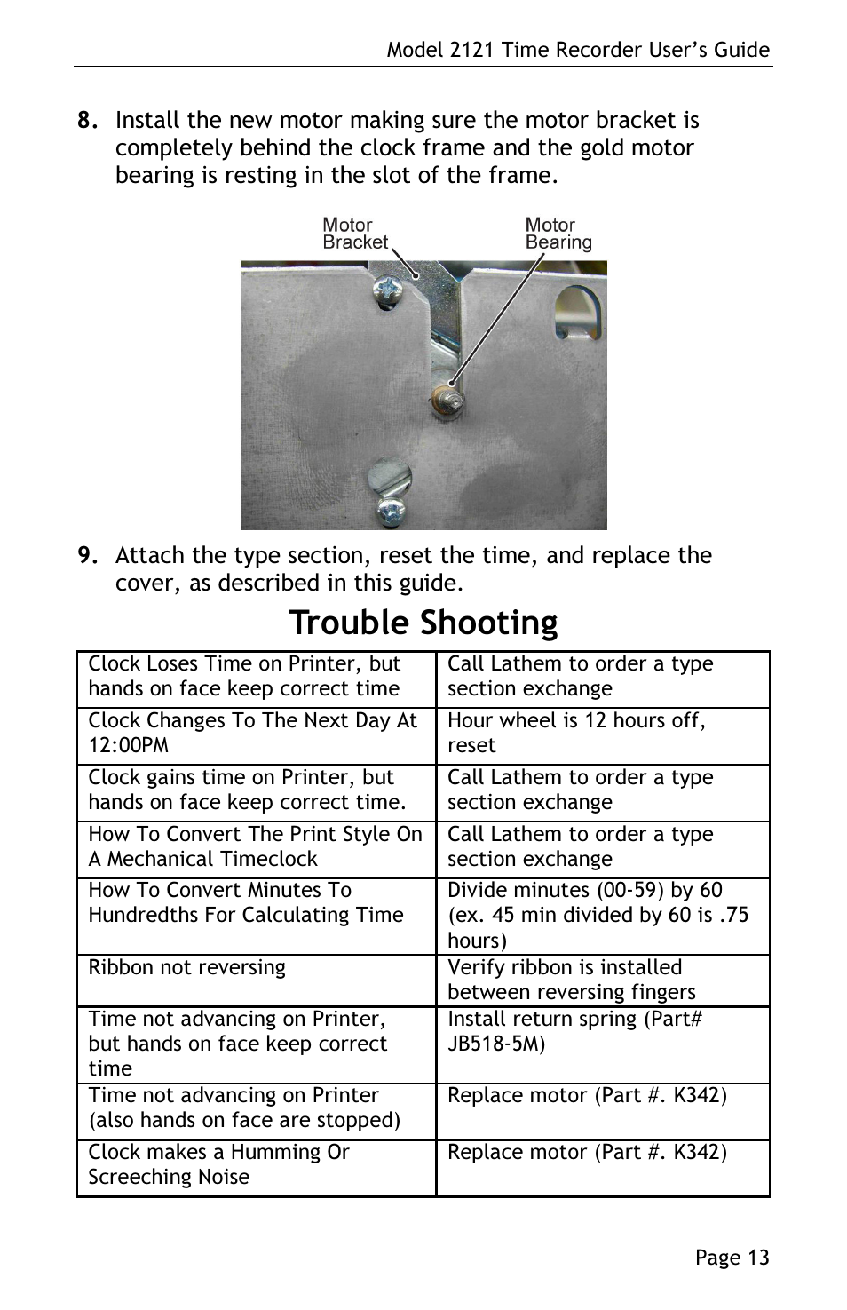 Trouble shooting | Lathem 2121 User Manual | Page 15 / 16