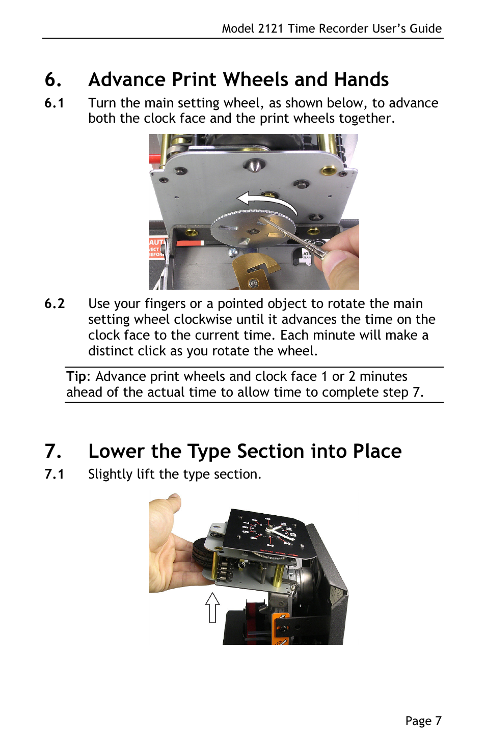 Advance print wheels and hands | Lathem 2121 User Manual | Page 9 / 16