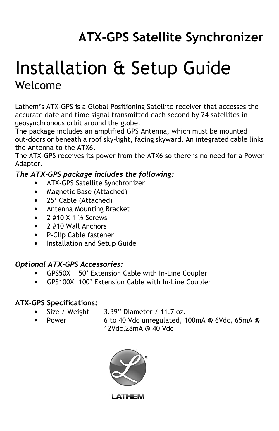 Lathem ATX-GPS User Manual | 4 pages