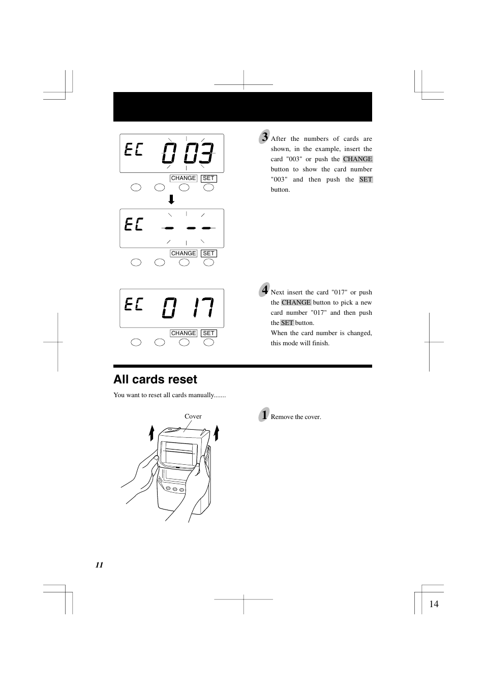 All cards reset | Lathem 7000E User Manual | Page 14 / 44