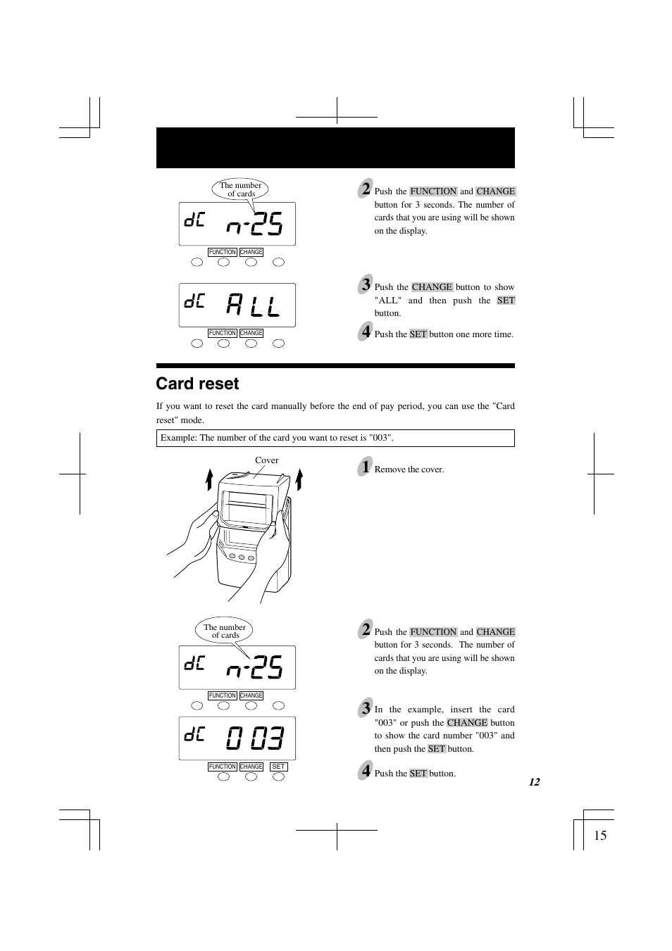 Card reset | Lathem 7000E User Manual | Page 15 / 44