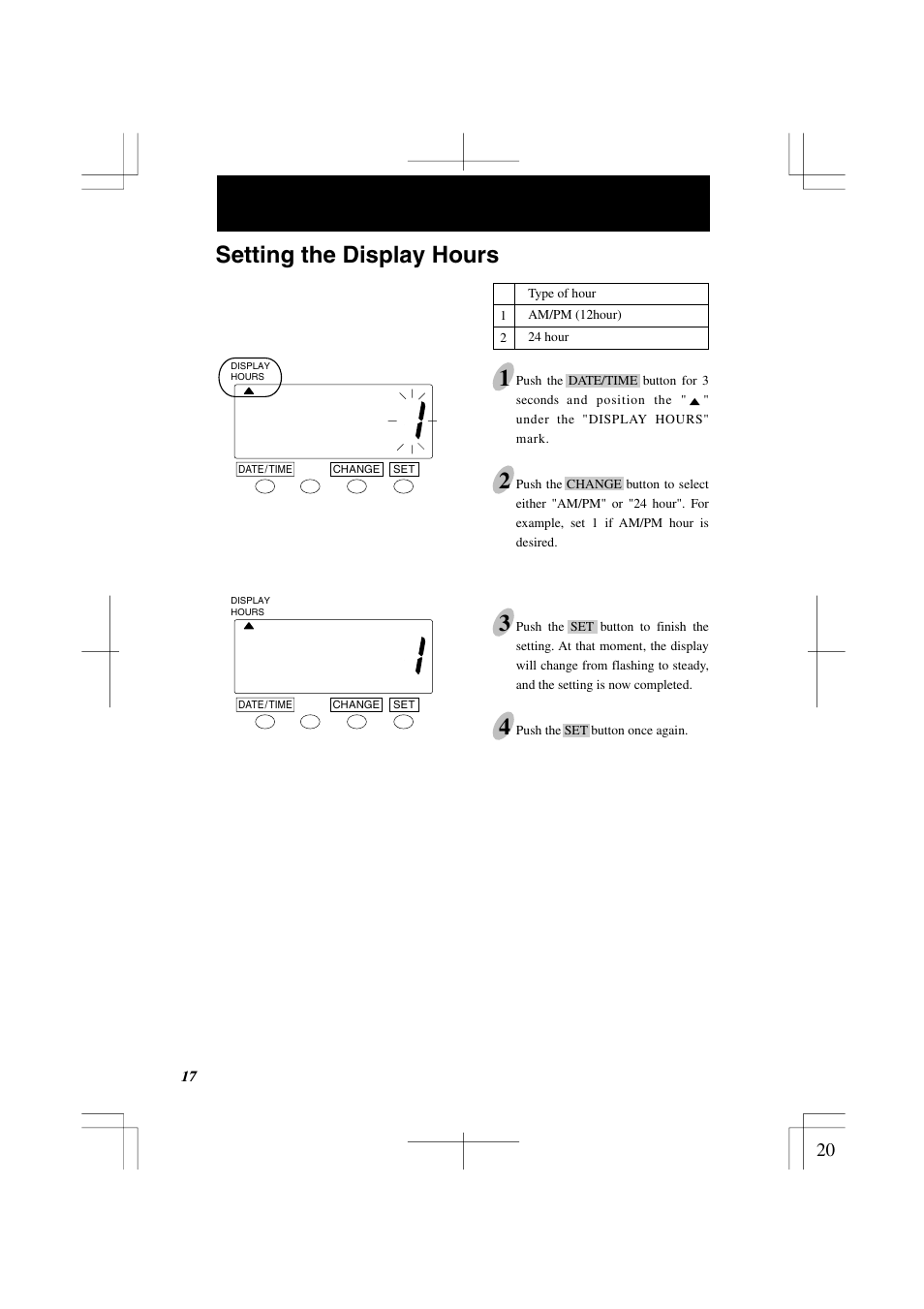 Setting the display hours 1 | Lathem 7000E User Manual | Page 20 / 44