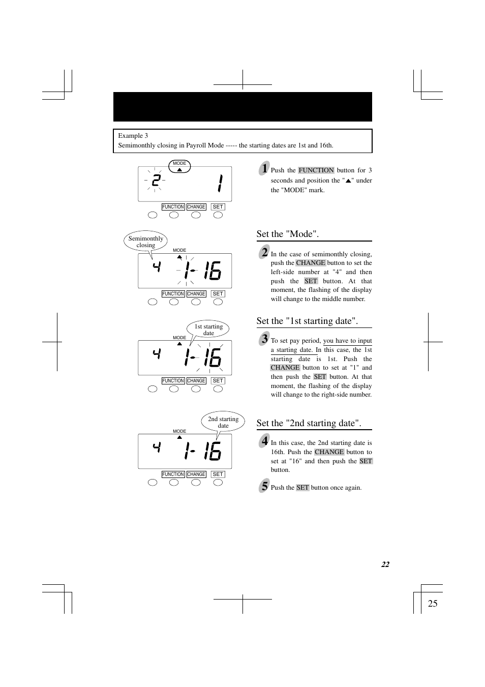 Set the "mode, Set the "1st starting date, Set the "2nd starting date | Lathem 7000E User Manual | Page 25 / 44