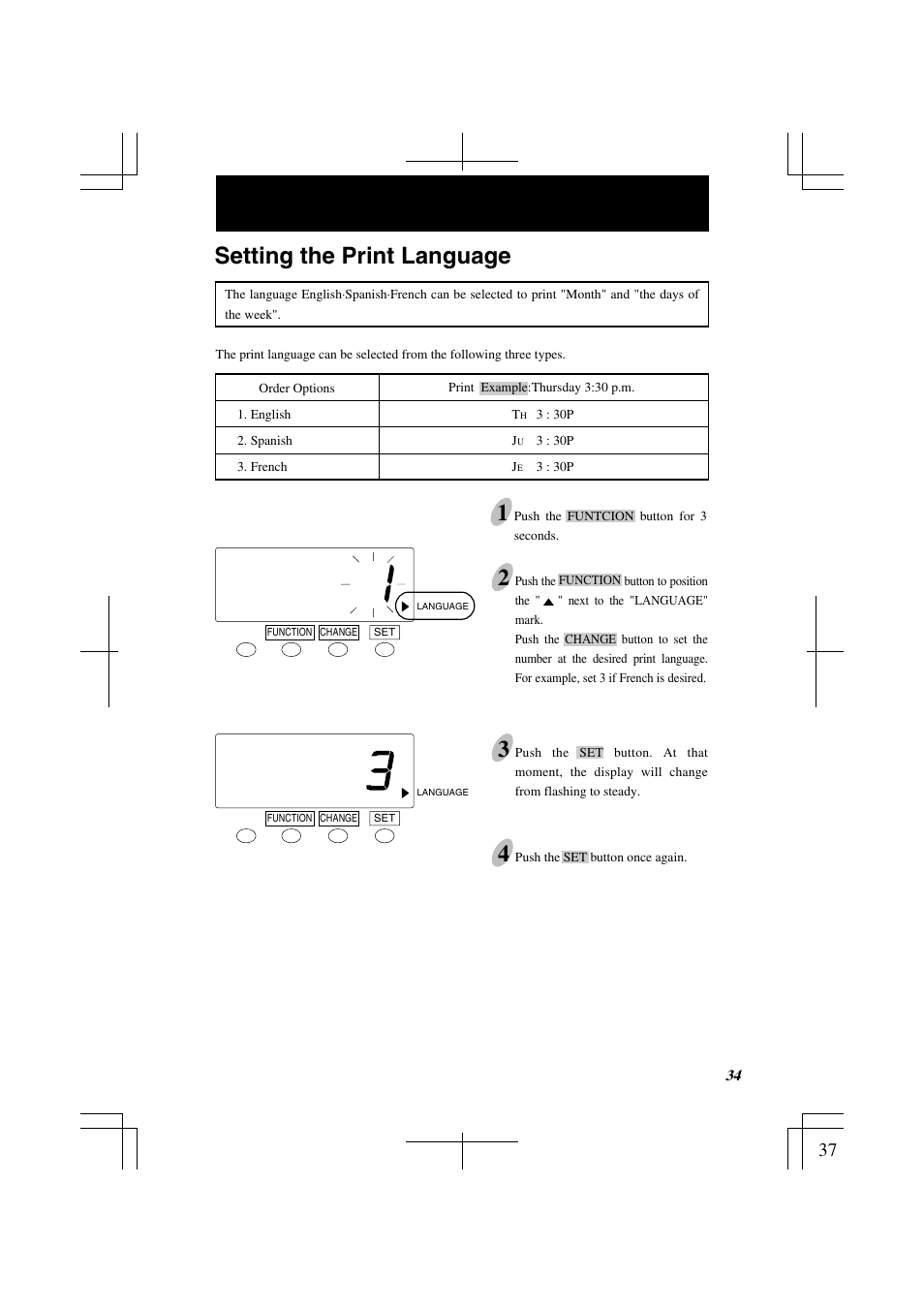 Setting the print language 2 | Lathem 7000E User Manual | Page 37 / 44