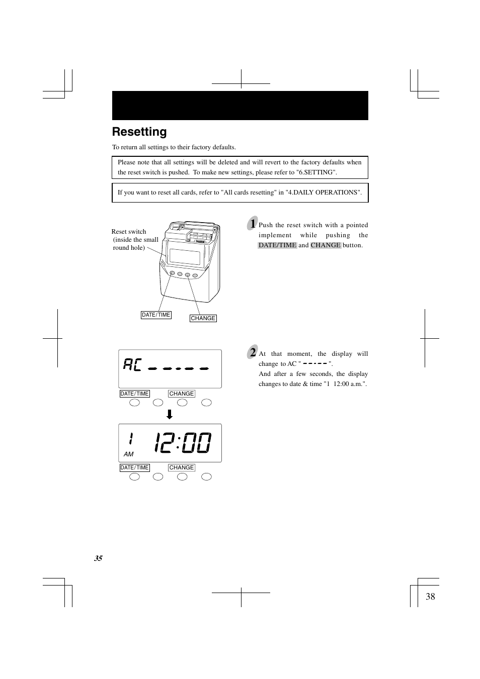 Resetting | Lathem 7000E User Manual | Page 38 / 44