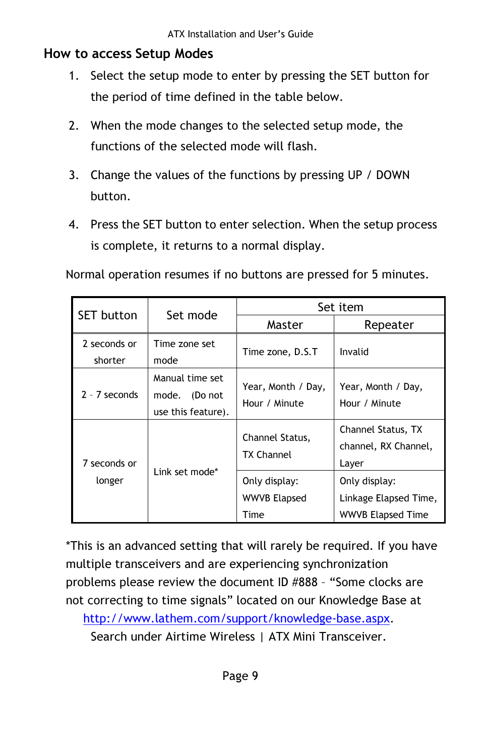 How to access setup modes | Lathem ATX User Manual | Page 14 / 20