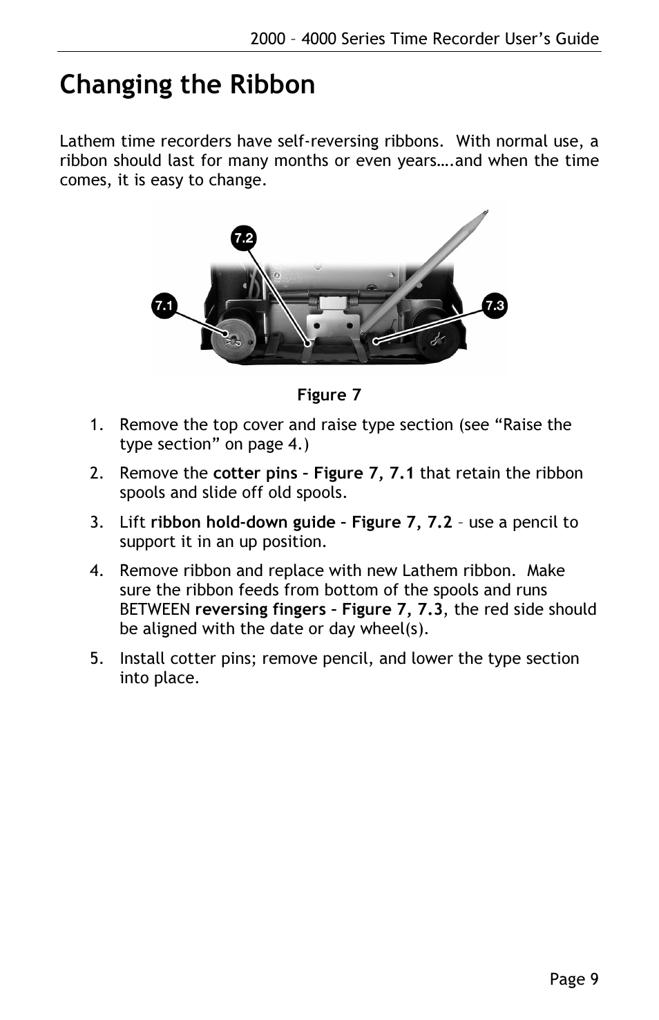 Changing the ribbon | Lathem 4000 User Manual | Page 11 / 16