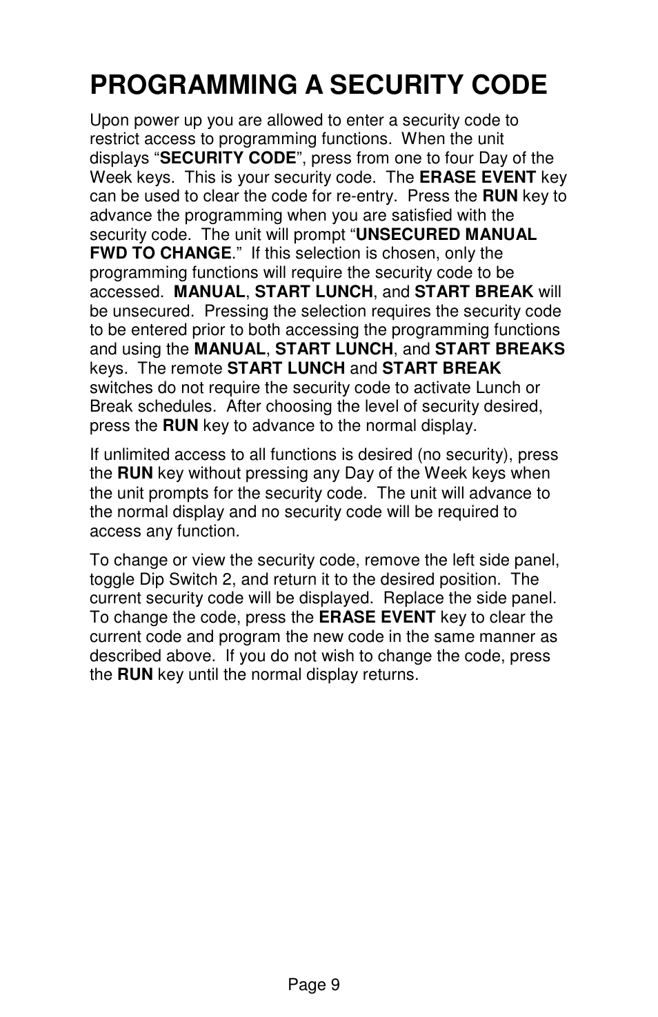 Programming a security code | Lathem Sonachron DWA-S User Manual | Page 12 / 28