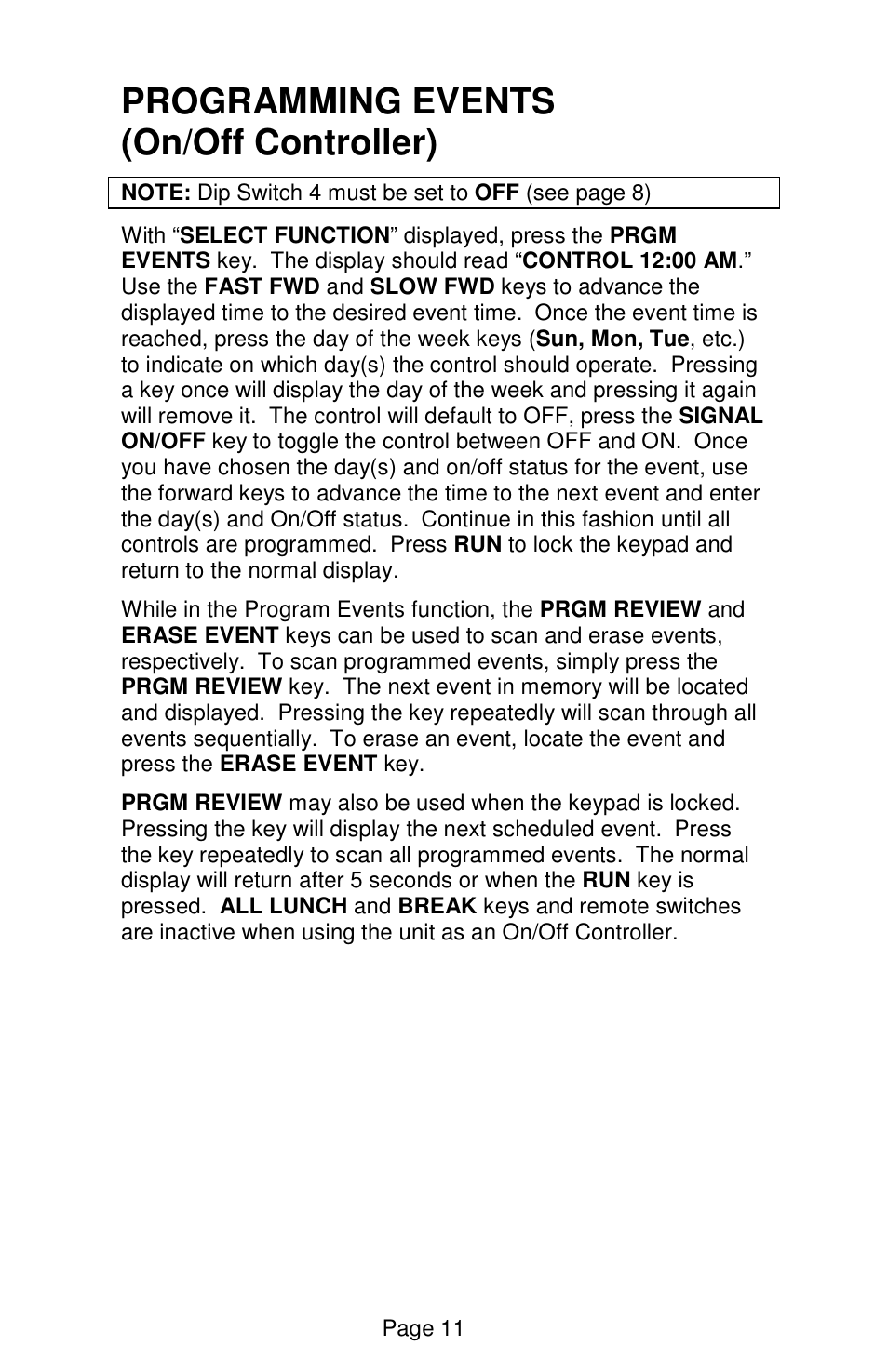 Programming events (on/off controller) | Lathem Sonachron DWA-S User Manual | Page 14 / 28