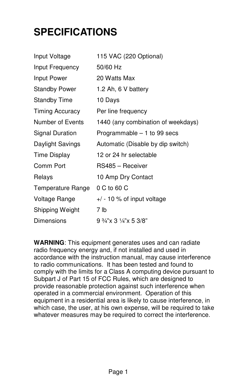 Specifications | Lathem Sonachron DWA-S User Manual | Page 4 / 28