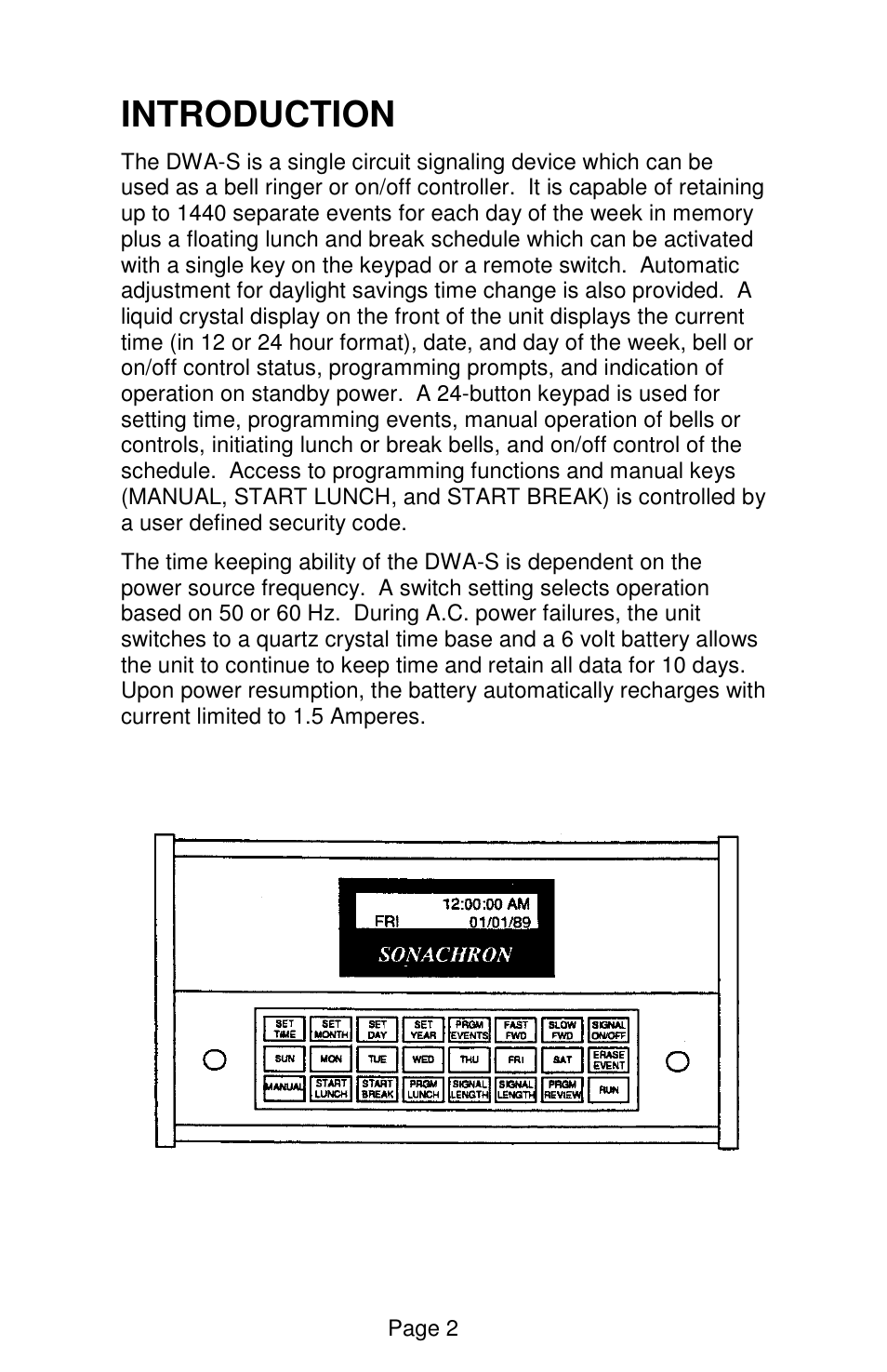 Introduction | Lathem Sonachron DWA-S User Manual | Page 5 / 28