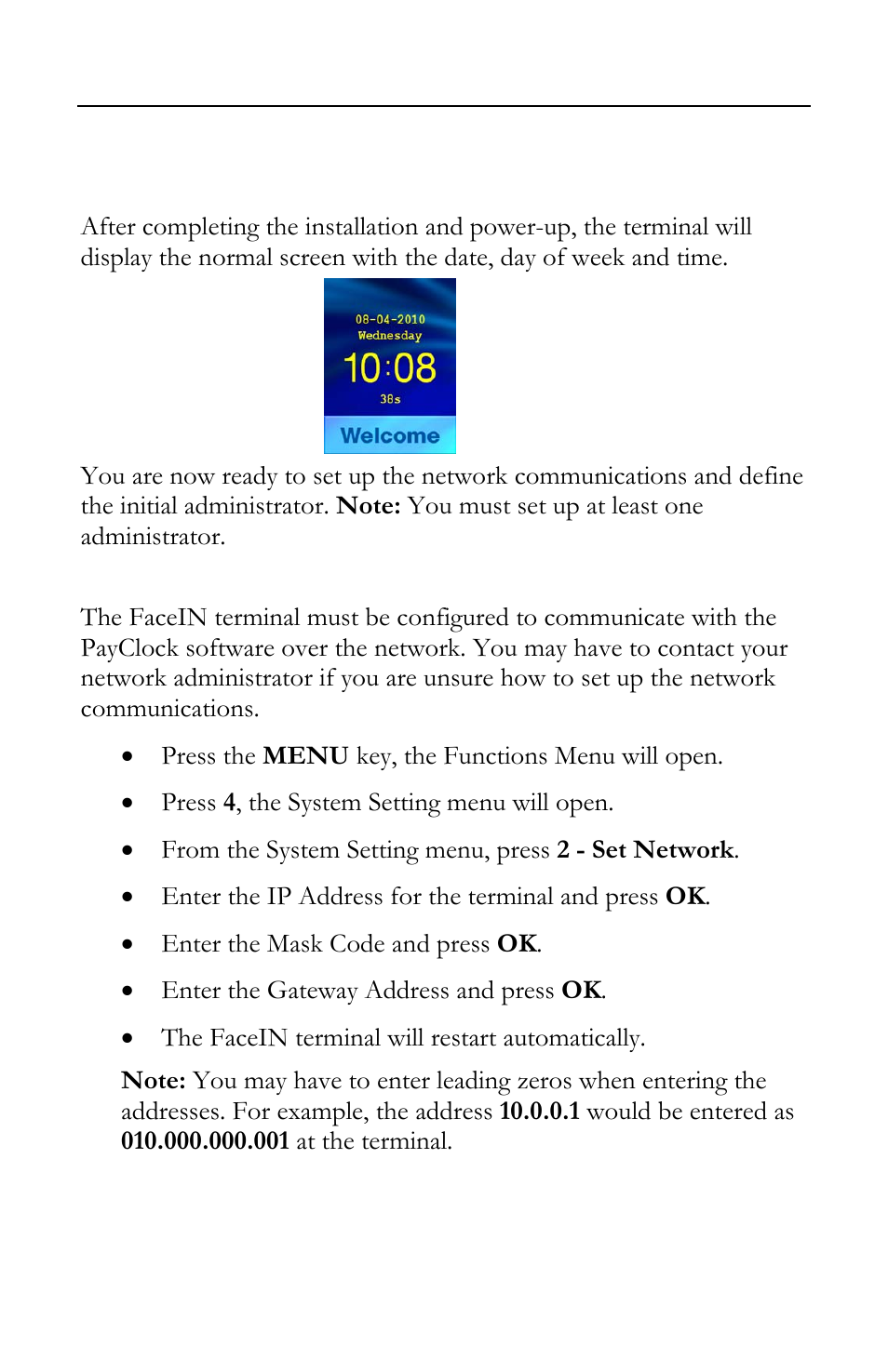 Facein terminal startup | Lathem FR700 User Manual | Page 18 / 105