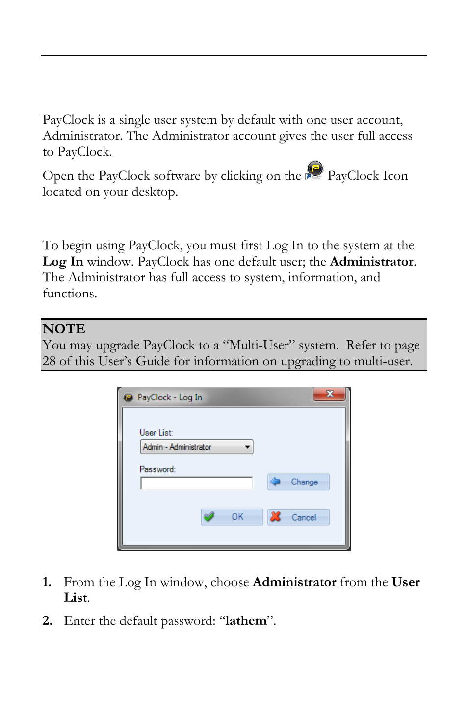 Logging into payclock | Lathem FR700 User Manual | Page 39 / 105