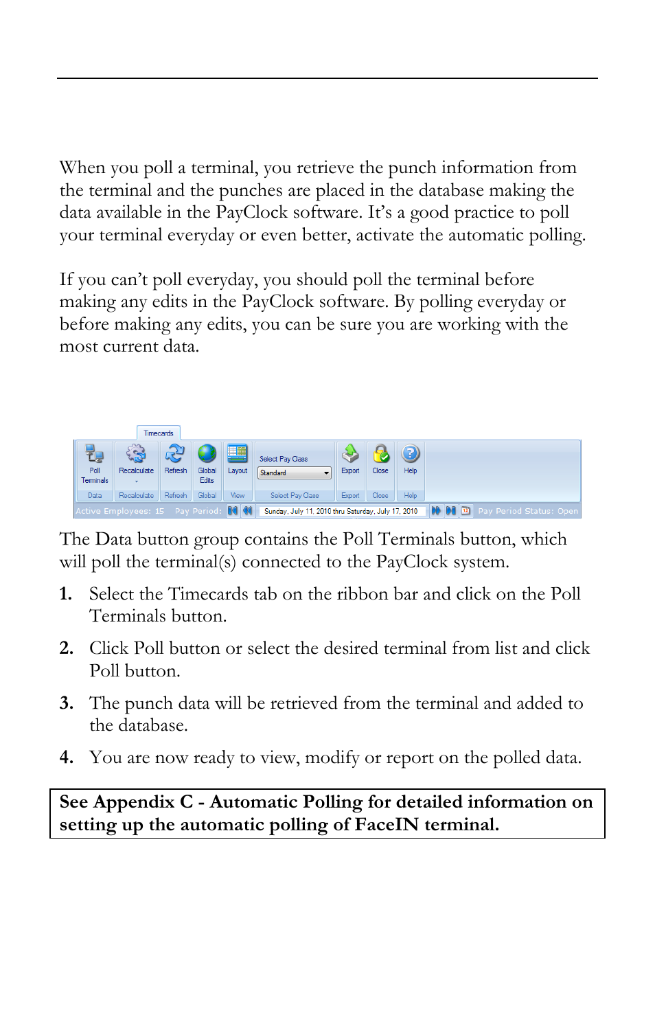 Polling the terminal | Lathem FR700 User Manual | Page 80 / 105