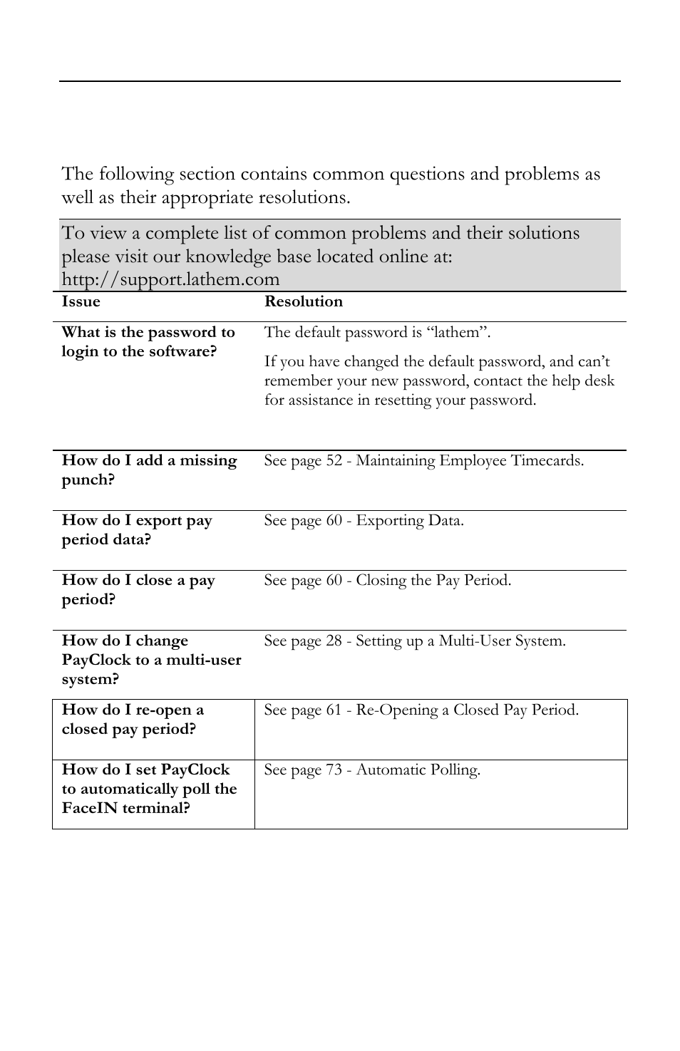 Software troubleshooting | Lathem FR700 User Manual | Page 84 / 105