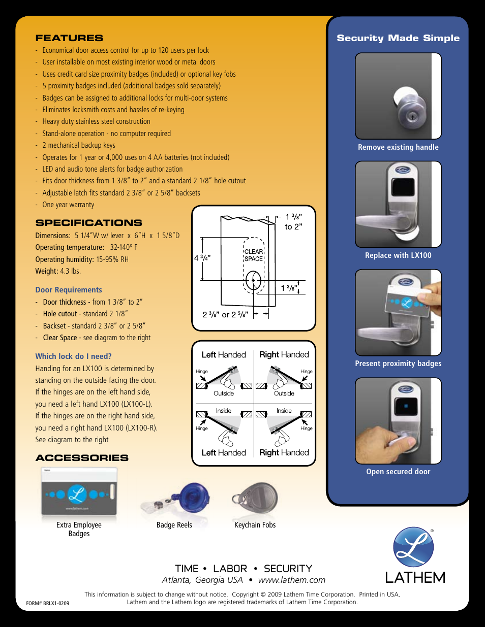 Lathem | Lathem Keyless Proximity Lock LX100 User Manual | Page 2 / 2