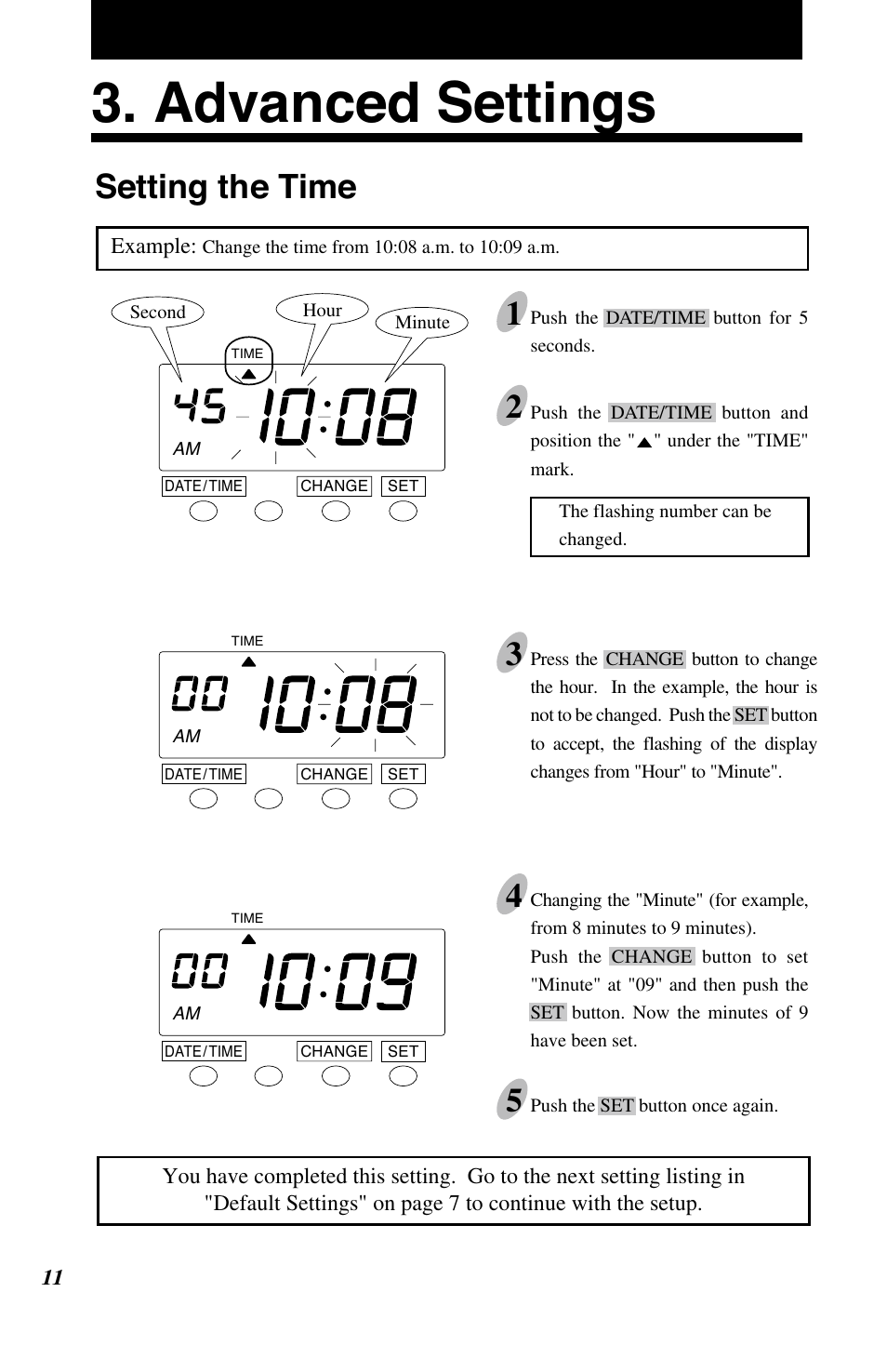 Advanced settings, Setting the time | Lathem 7500E User Manual | Page 14 / 50